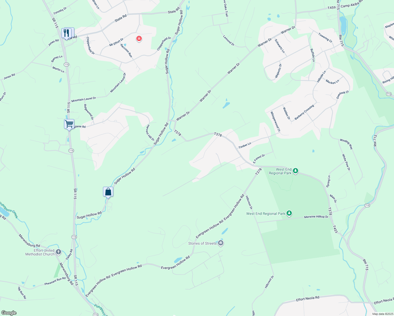 map of restaurants, bars, coffee shops, grocery stores, and more near 156 Sugar Hill Road in Saylorsburg