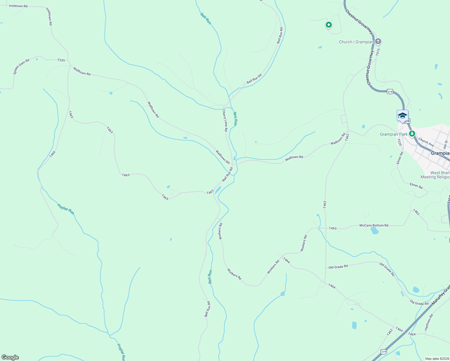 map of restaurants, bars, coffee shops, grocery stores, and more near 2593-2699 Bell Run Road in Grampian