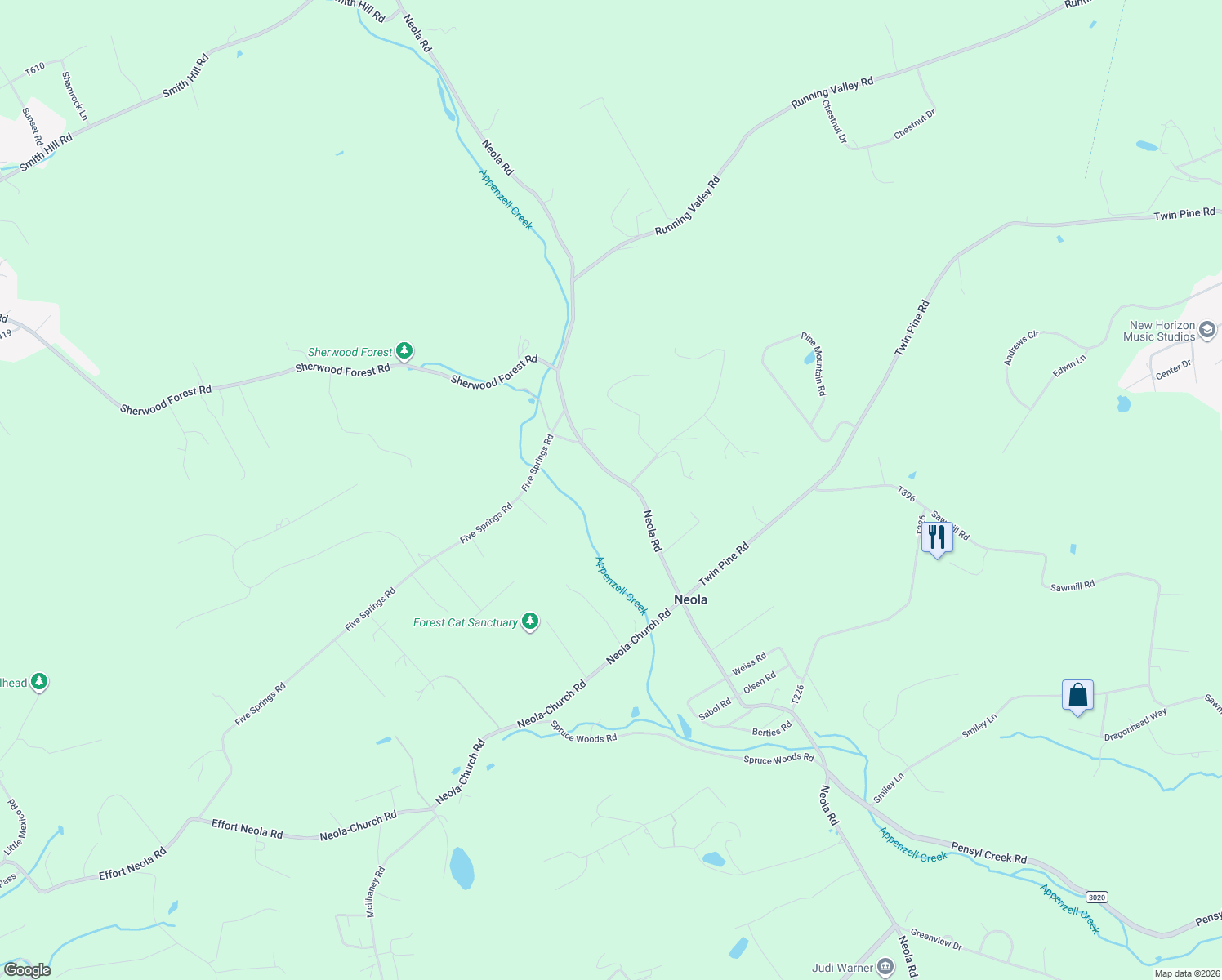 map of restaurants, bars, coffee shops, grocery stores, and more near 753 Neola Road in Stroudsburg