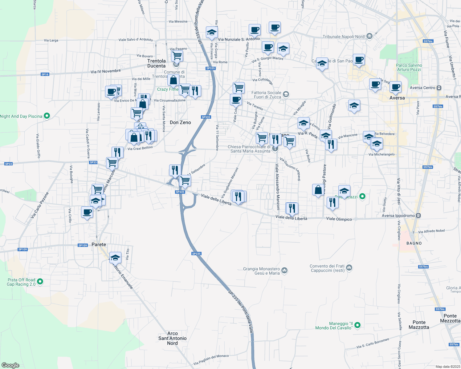 map of restaurants, bars, coffee shops, grocery stores, and more near 29 Via Guglielmo Marconi in Lusciano