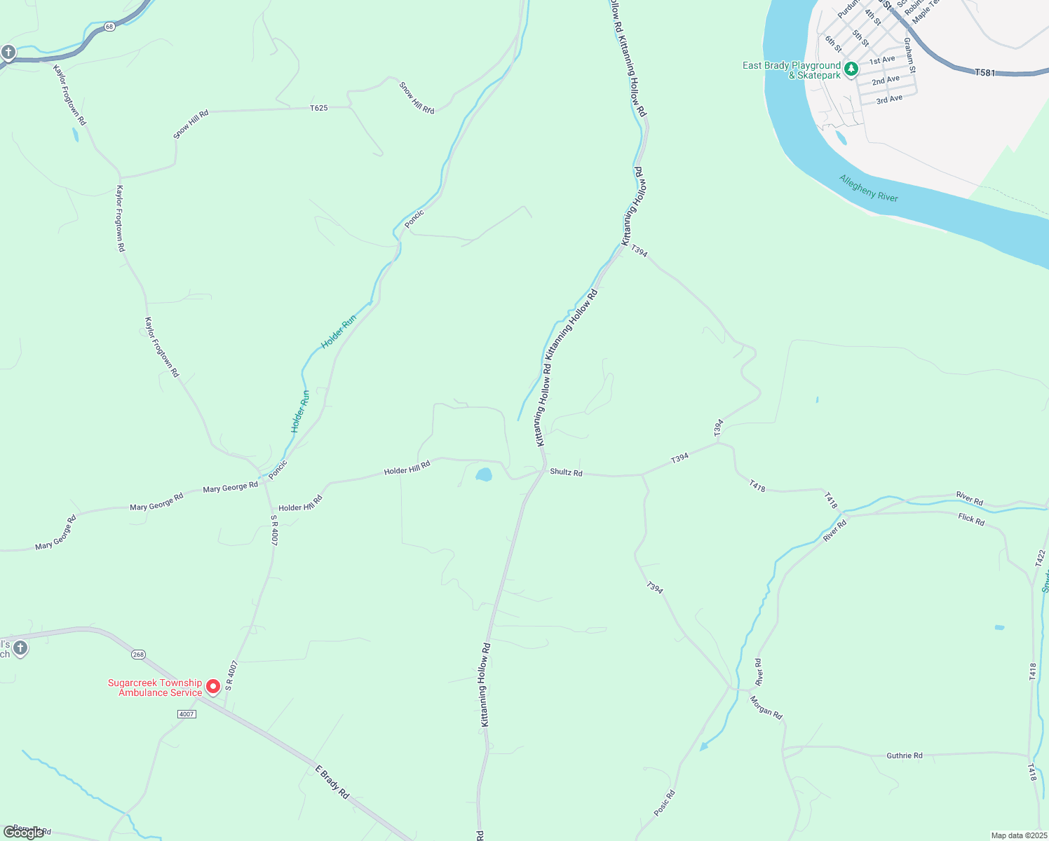 map of restaurants, bars, coffee shops, grocery stores, and more near in East Brady