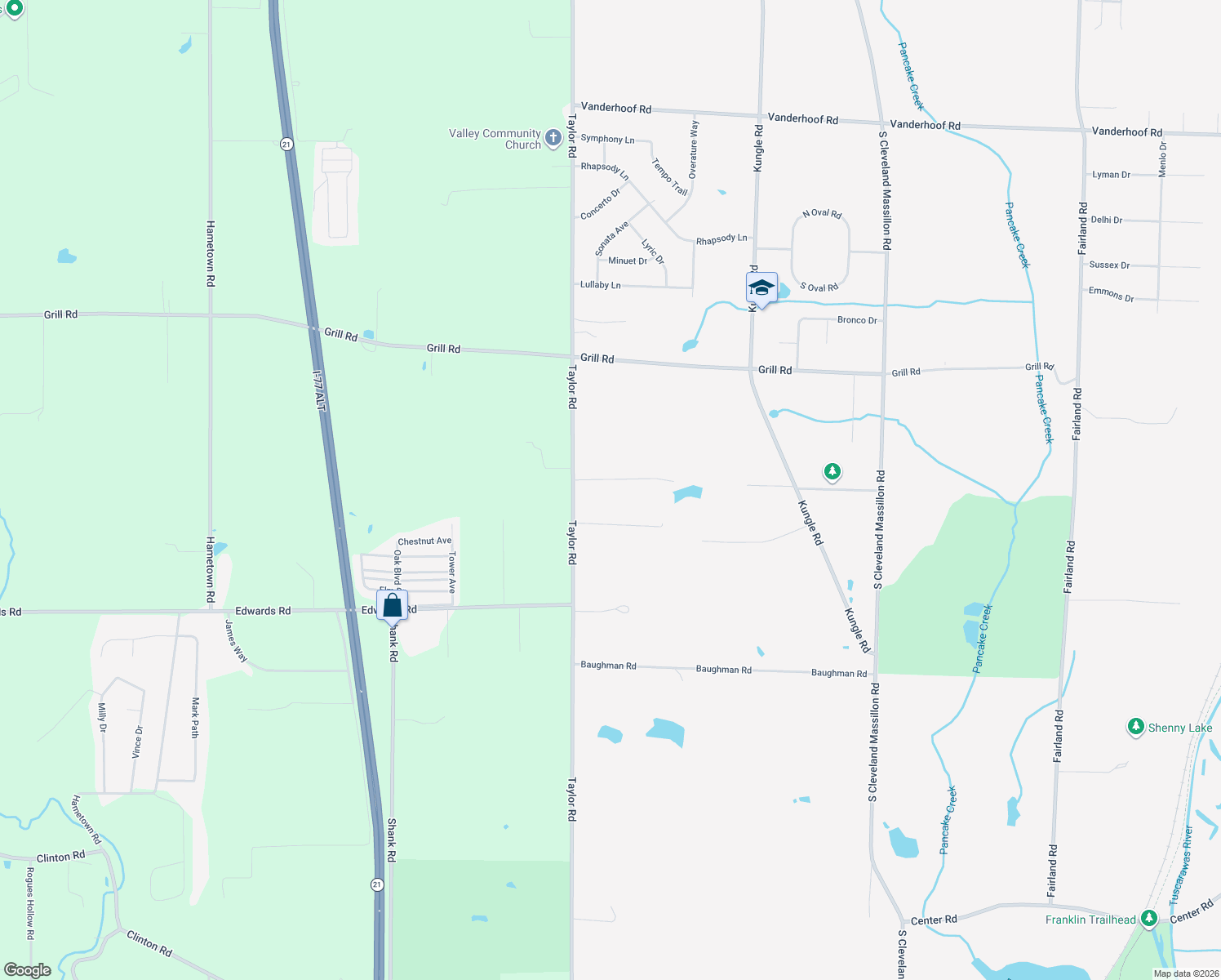 map of restaurants, bars, coffee shops, grocery stores, and more near 6175 Taylor Road in Clinton