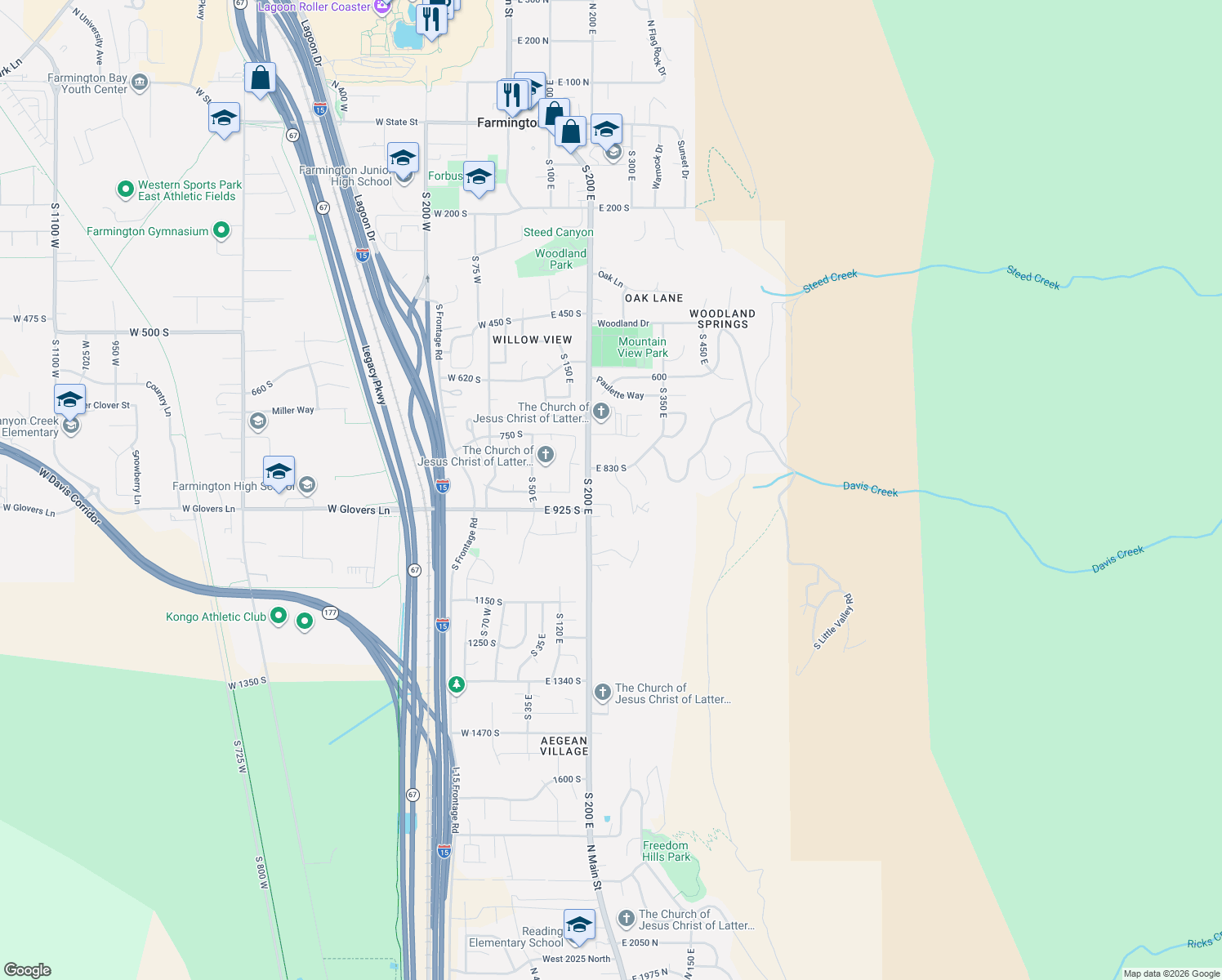 map of restaurants, bars, coffee shops, grocery stores, and more near 864 Mountain Side Drive in Farmington