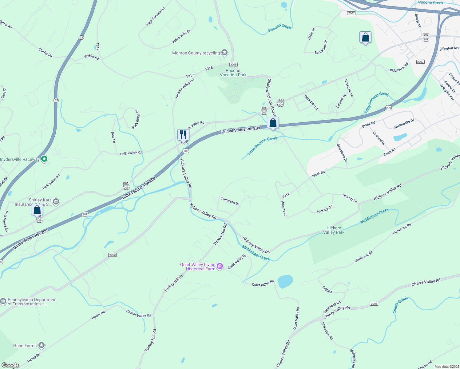map of restaurants, bars, coffee shops, grocery stores, and more near 92 Summit Drive in Stroudsburg