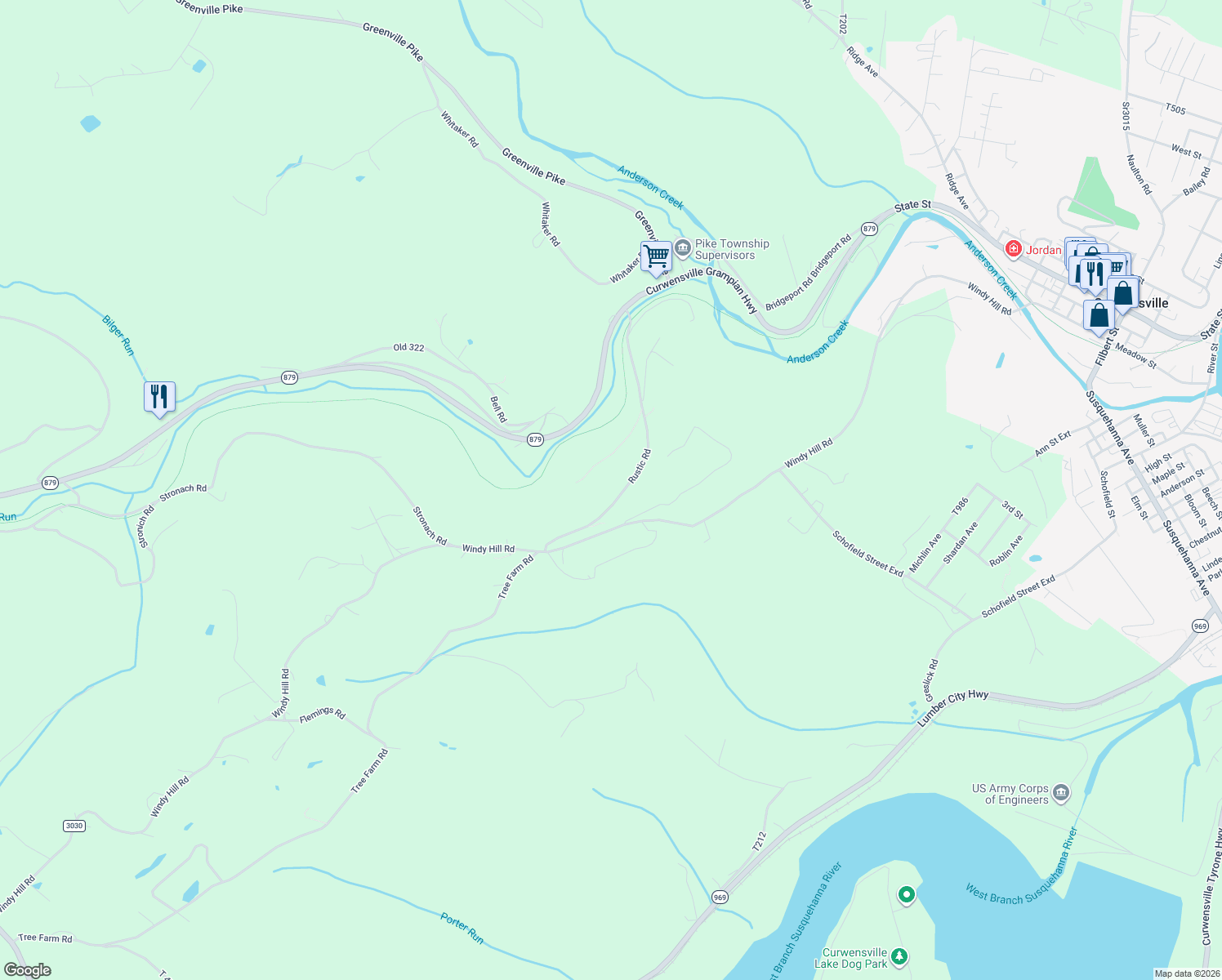map of restaurants, bars, coffee shops, grocery stores, and more near in Curwensville