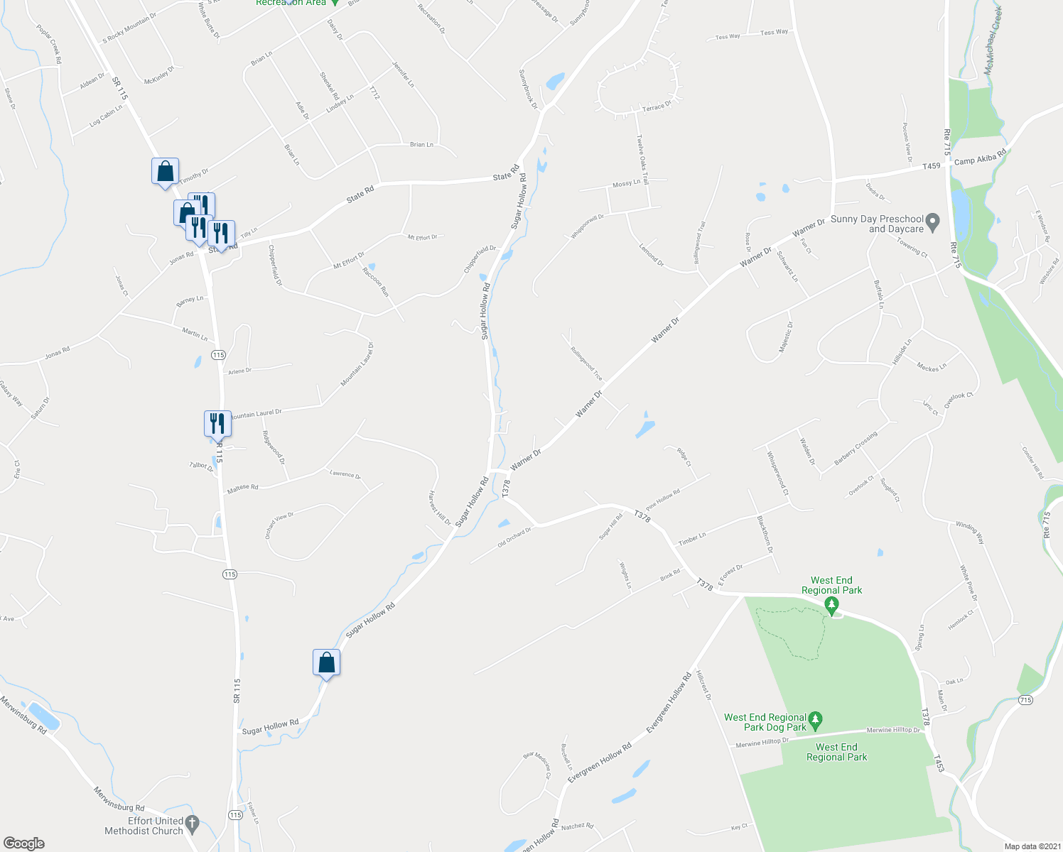 map of restaurants, bars, coffee shops, grocery stores, and more near 137 Warner Drive in Saylorsburg