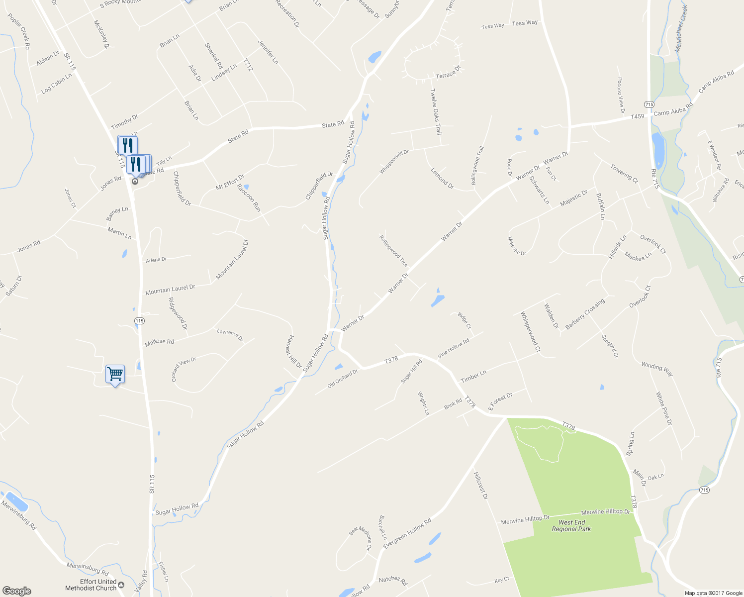 map of restaurants, bars, coffee shops, grocery stores, and more near 163 Warner Drive in Saylorsburg