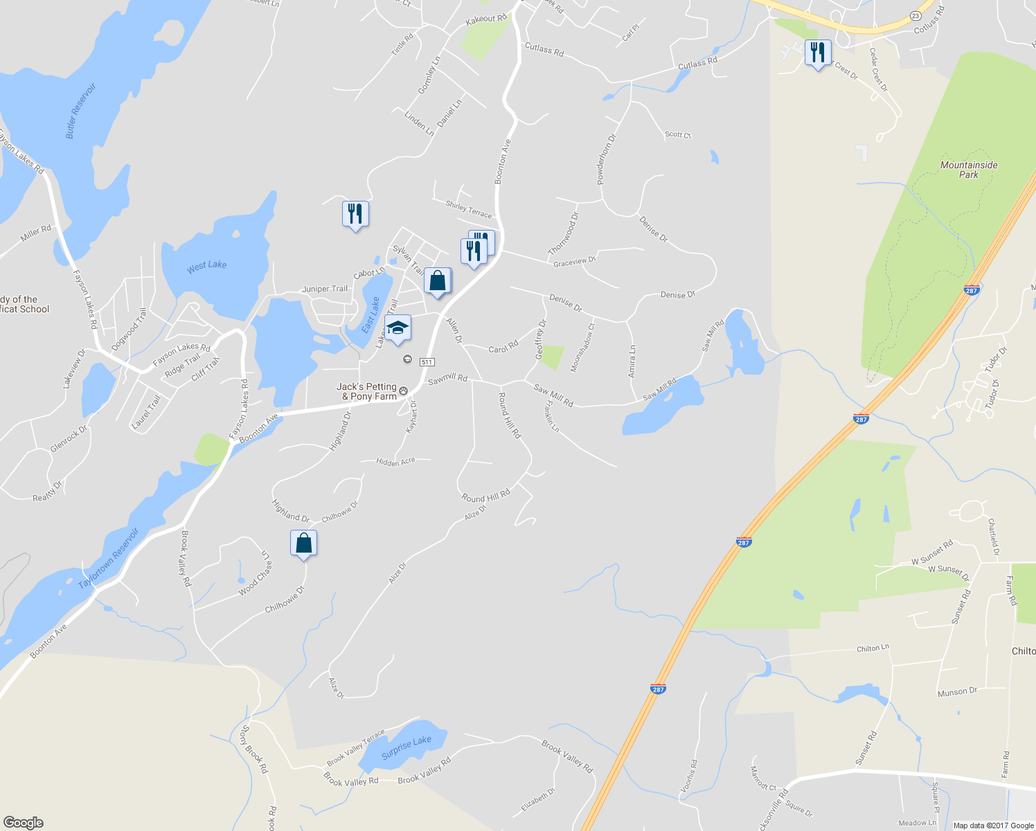 map of restaurants, bars, coffee shops, grocery stores, and more near 54 Round Hill Rd in Kinnelon