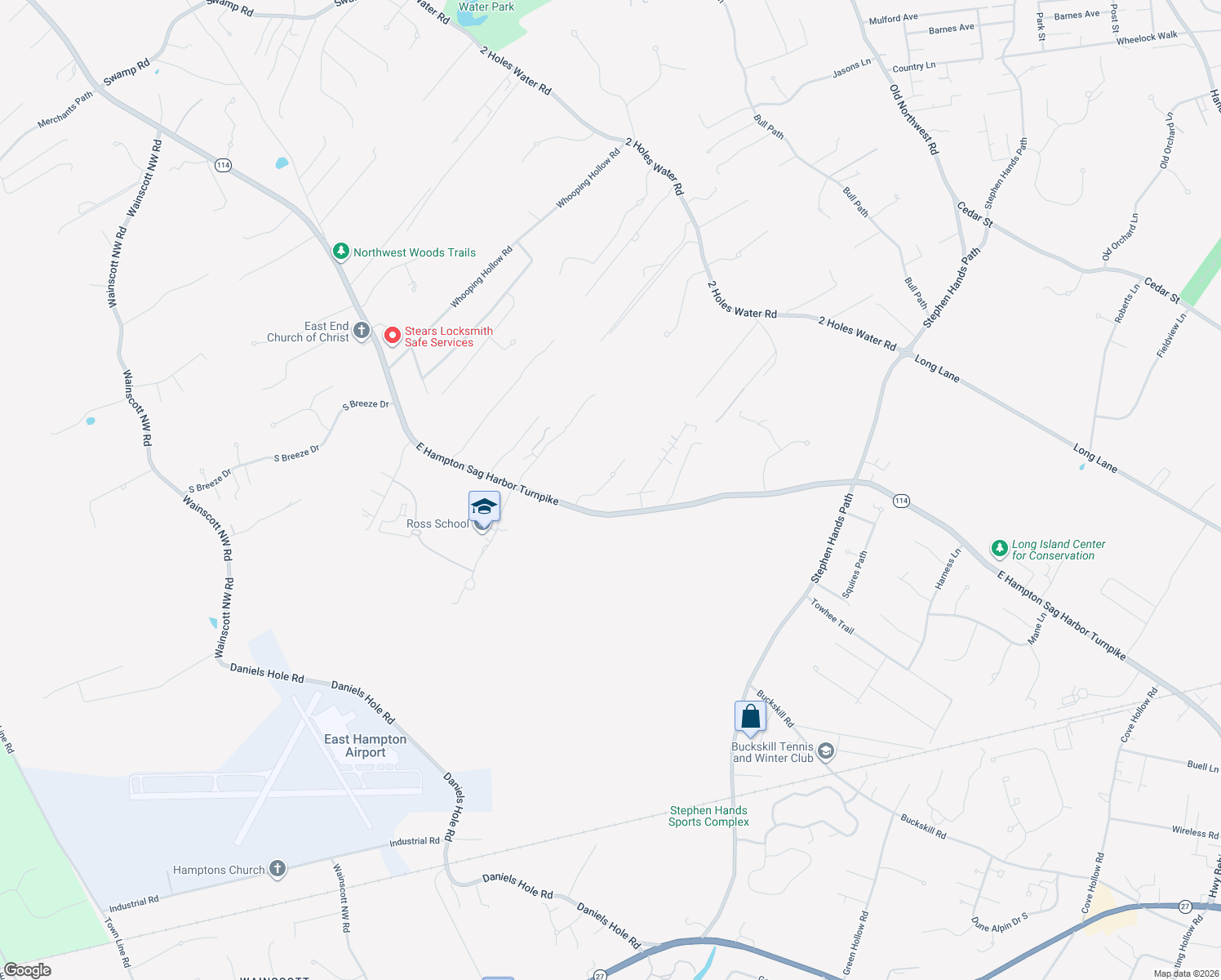 map of restaurants, bars, coffee shops, grocery stores, and more near 2 Stonewall Court in East Hampton