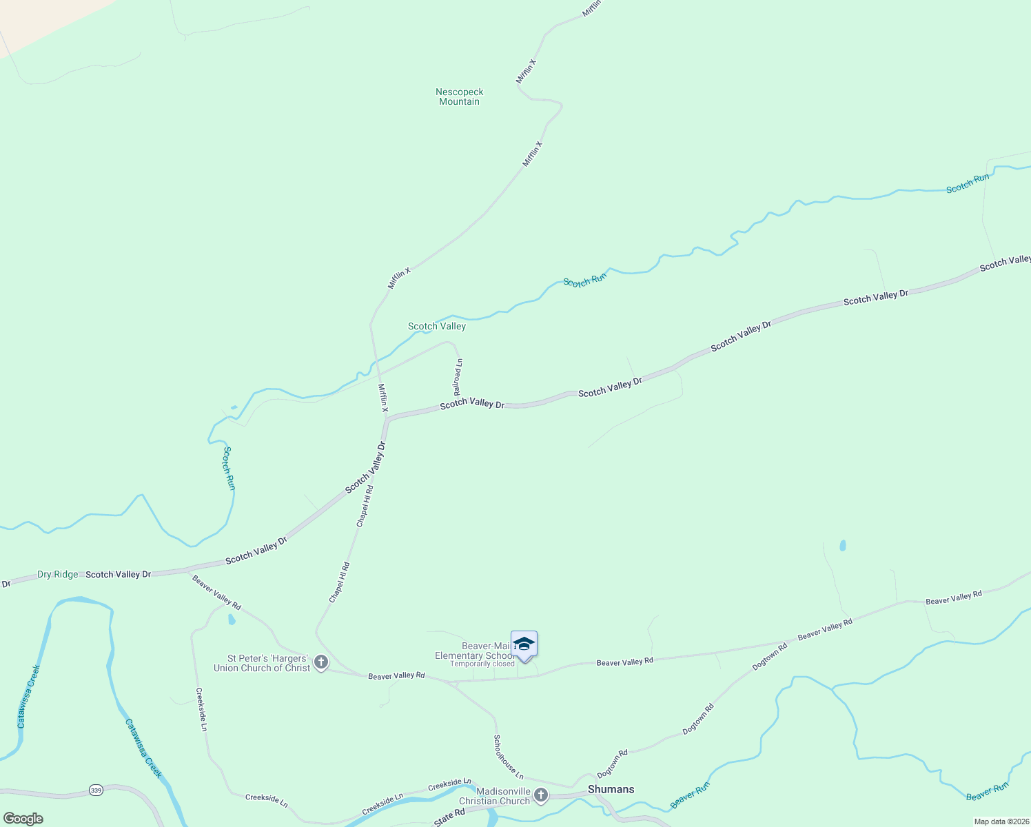map of restaurants, bars, coffee shops, grocery stores, and more near 562 Scotch Valley Drive in Bloomsburg