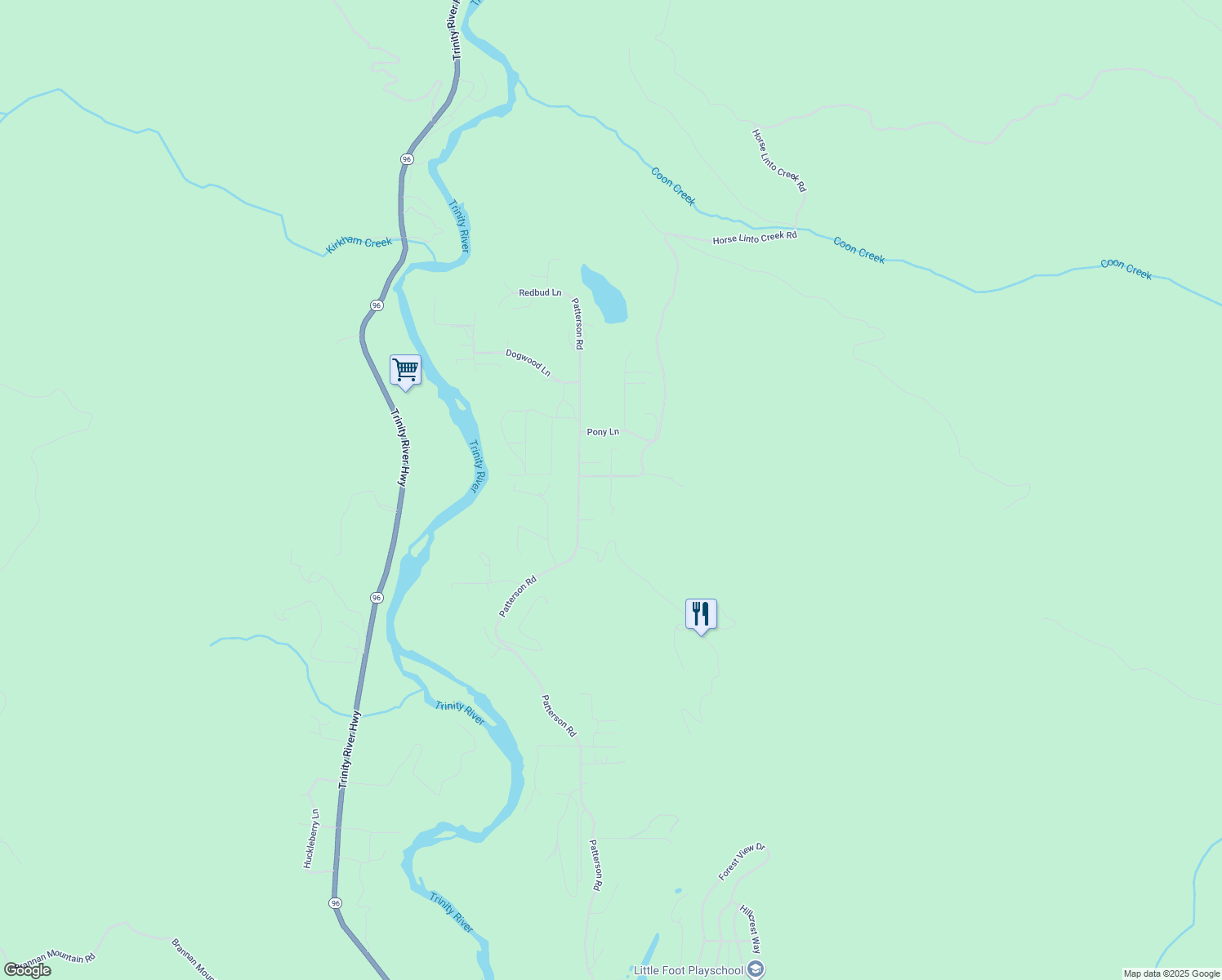 map of restaurants, bars, coffee shops, grocery stores, and more near Neighbor's Lane in Willow Creek