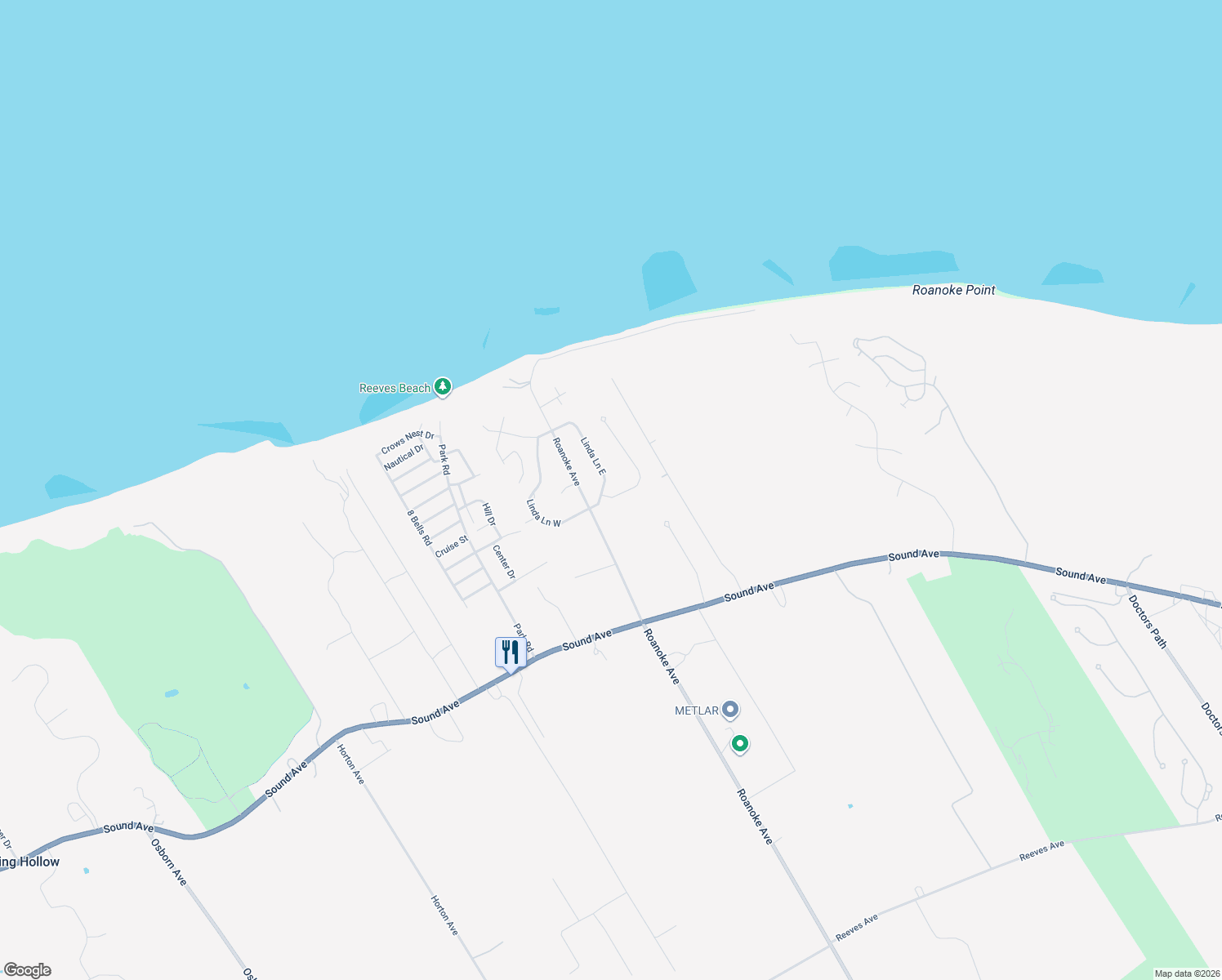 map of restaurants, bars, coffee shops, grocery stores, and more near 21 Louise Court in Riverhead