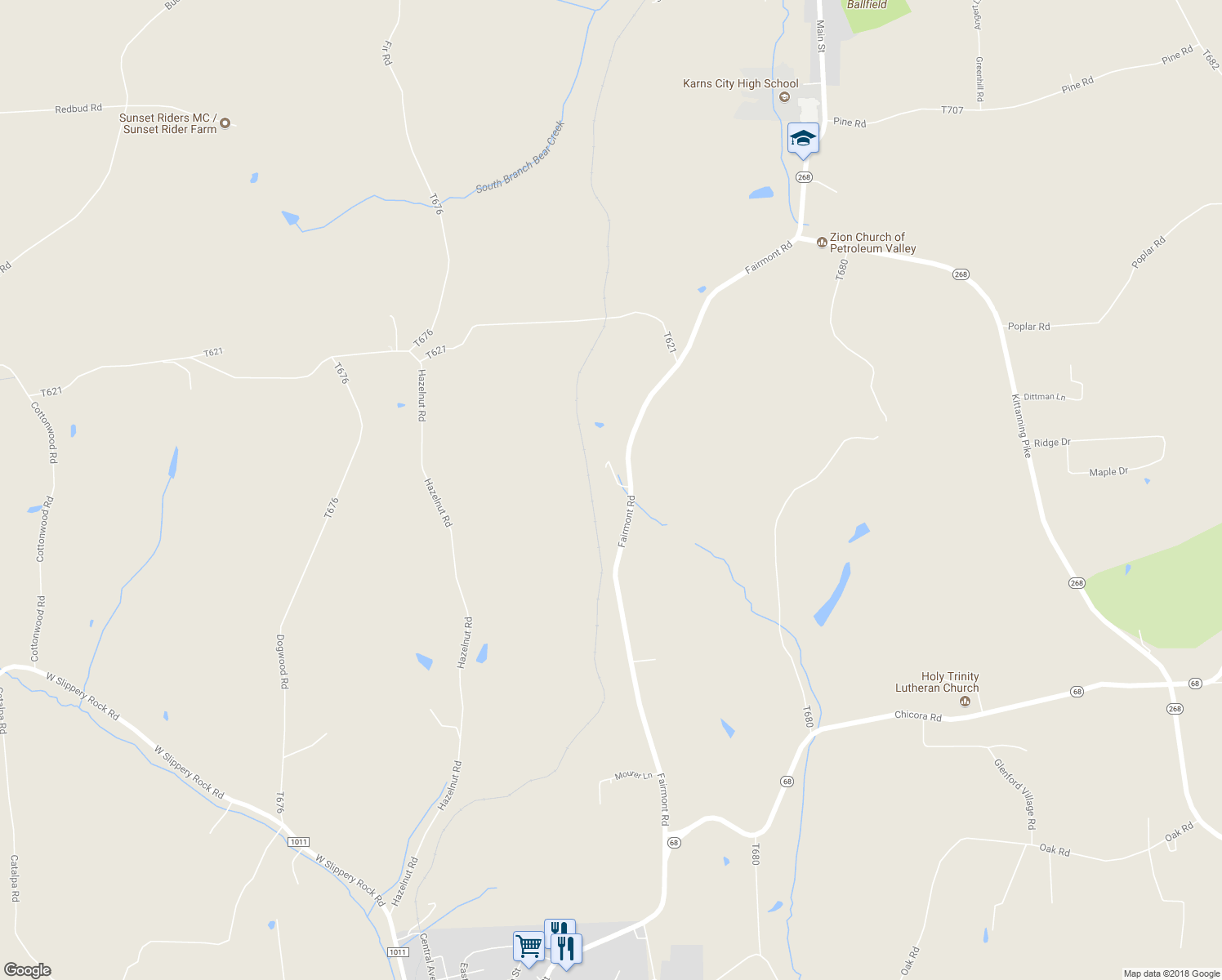 map of restaurants, bars, coffee shops, grocery stores, and more near 344 Fairmont Road in Chicora