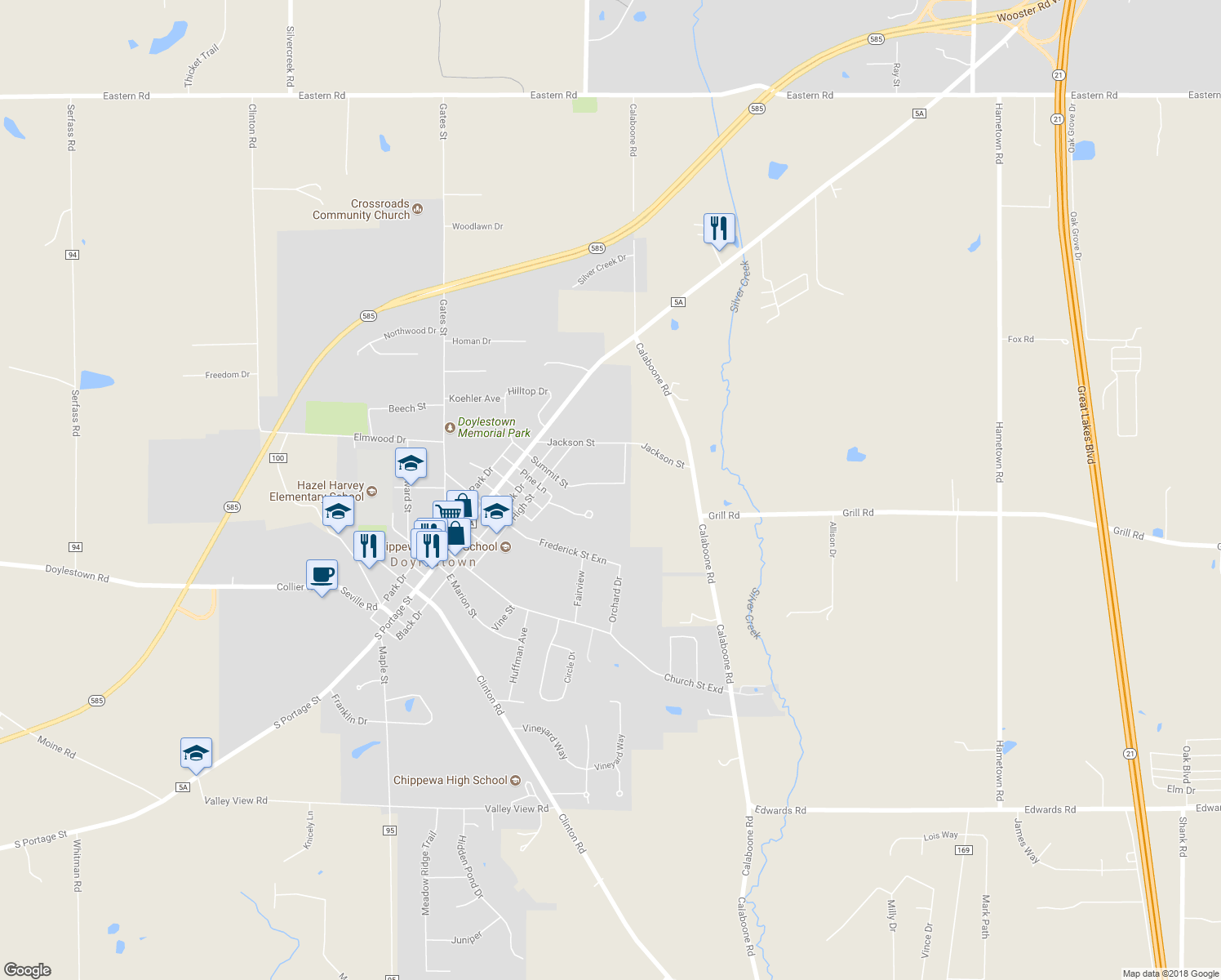 map of restaurants, bars, coffee shops, grocery stores, and more near 730 Summit Street in Doylestown