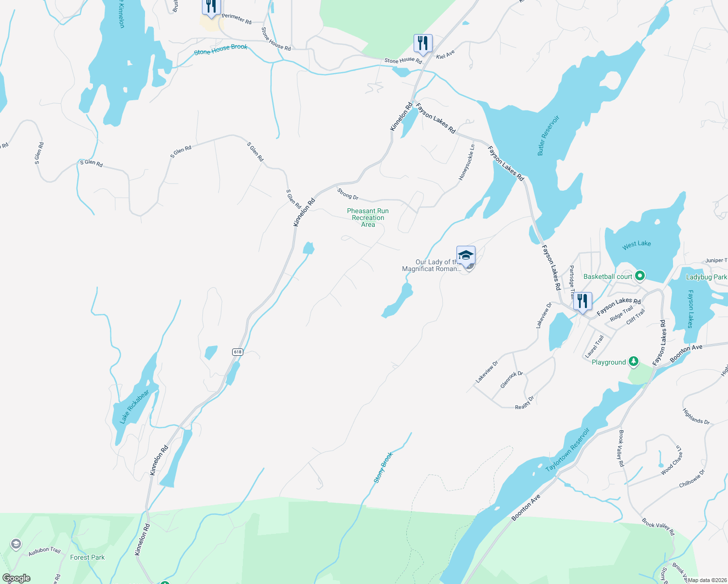 map of restaurants, bars, coffee shops, grocery stores, and more near 12 Tanager Run in Kinnelon
