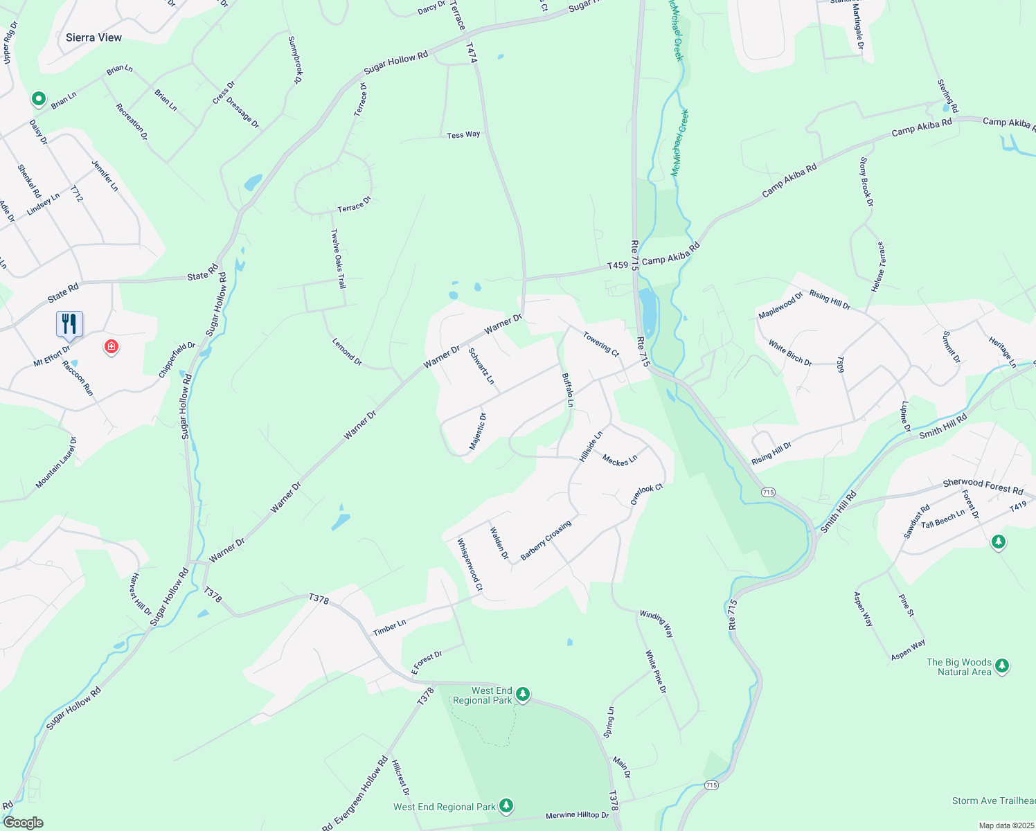 map of restaurants, bars, coffee shops, grocery stores, and more near 194 Woods Crossing in Saylorsburg