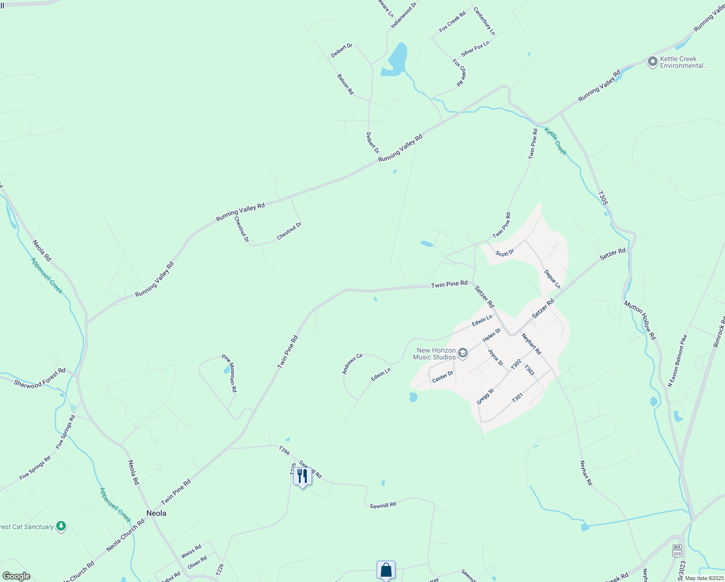 map of restaurants, bars, coffee shops, grocery stores, and more near 1521 Twin Pine Rd in Stroudsburg