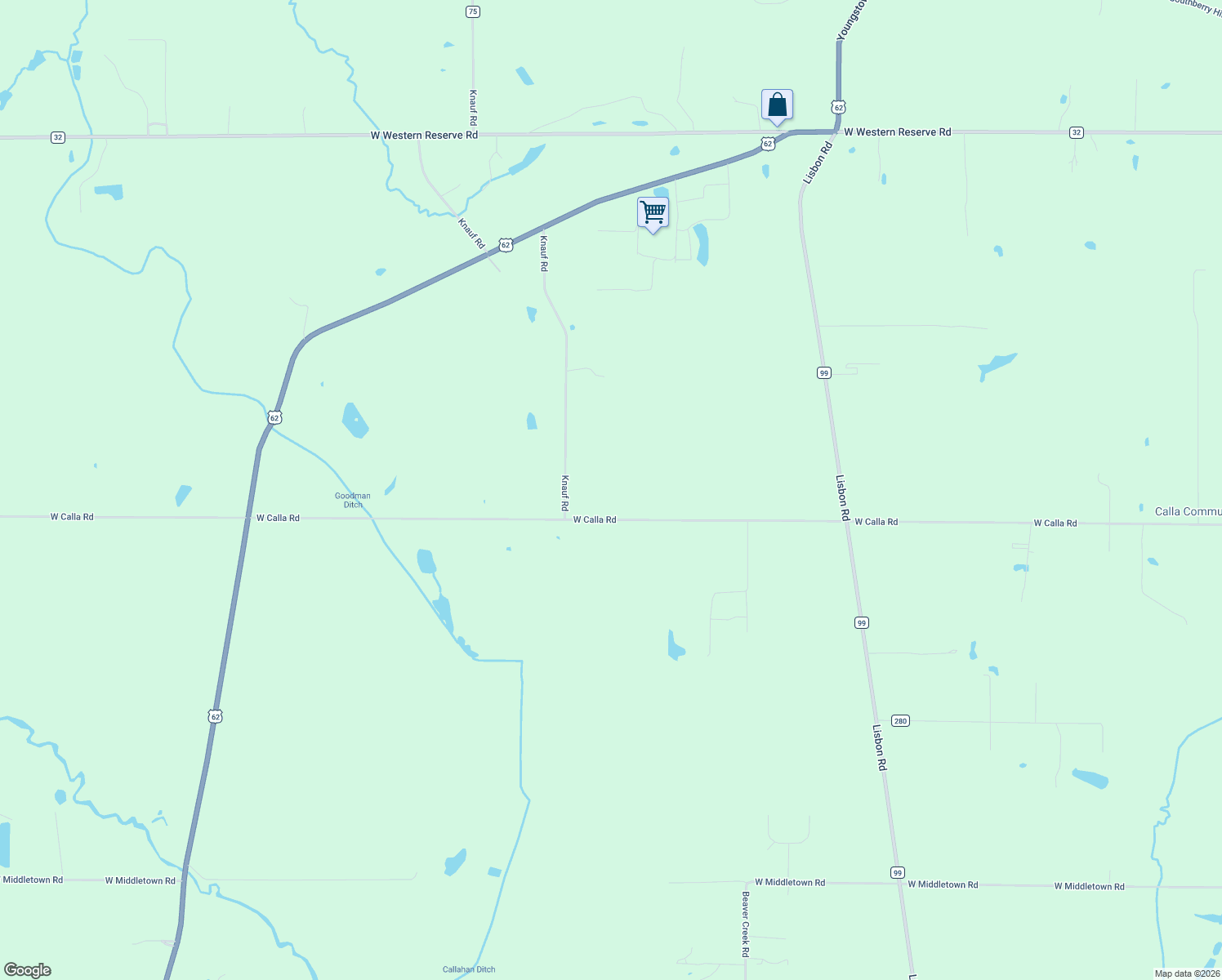 map of restaurants, bars, coffee shops, grocery stores, and more near 8360 West Calla Road in Canfield
