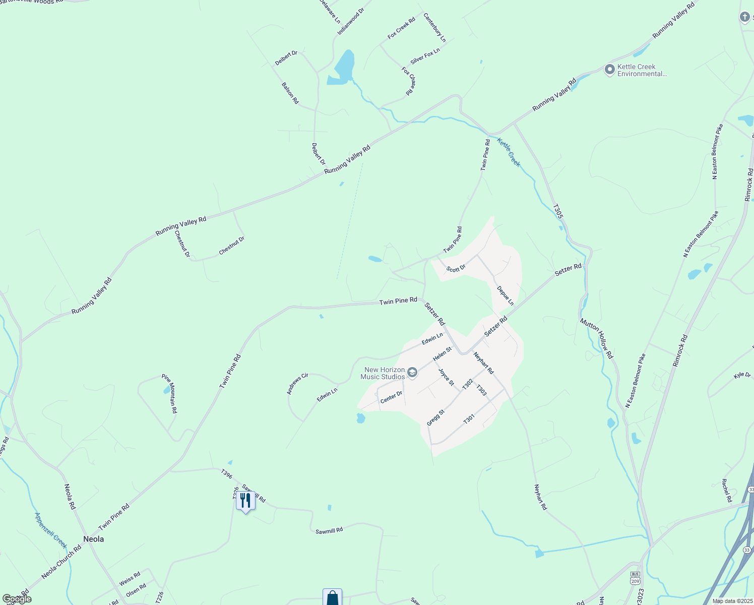 map of restaurants, bars, coffee shops, grocery stores, and more near 1314 Twin Pine Rd in Stroudsburg