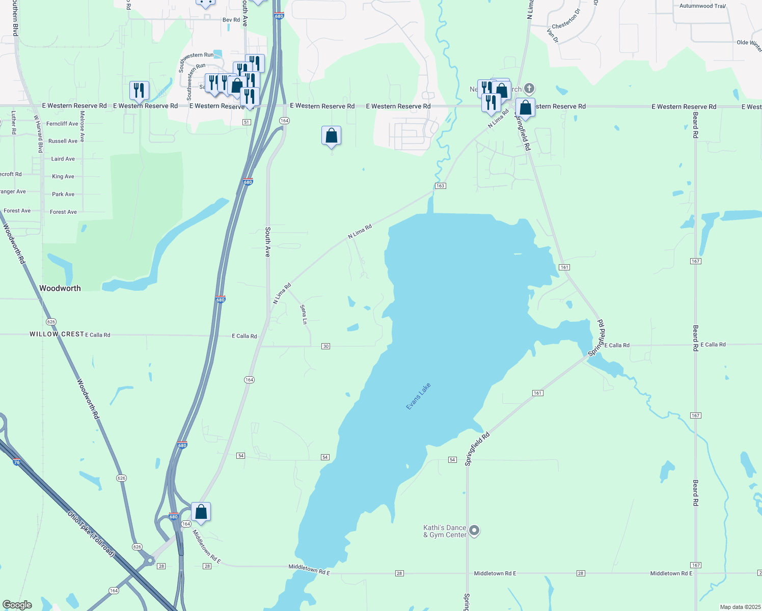 map of restaurants, bars, coffee shops, grocery stores, and more near 1500 East Calla Road in Poland