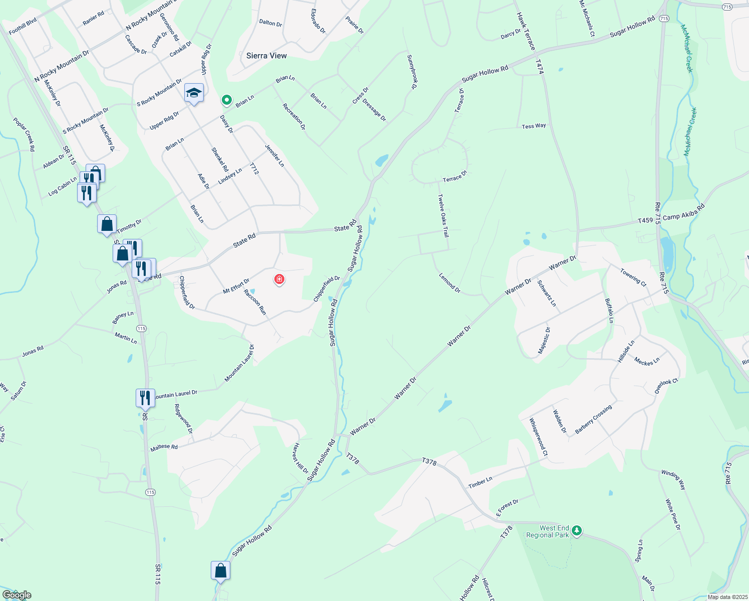 map of restaurants, bars, coffee shops, grocery stores, and more near 2 Whippoorwill Drive in Saylorsburg