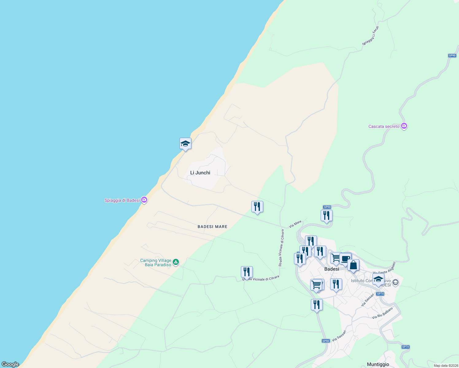 map of restaurants, bars, coffee shops, grocery stores, and more near in Province of Sassari