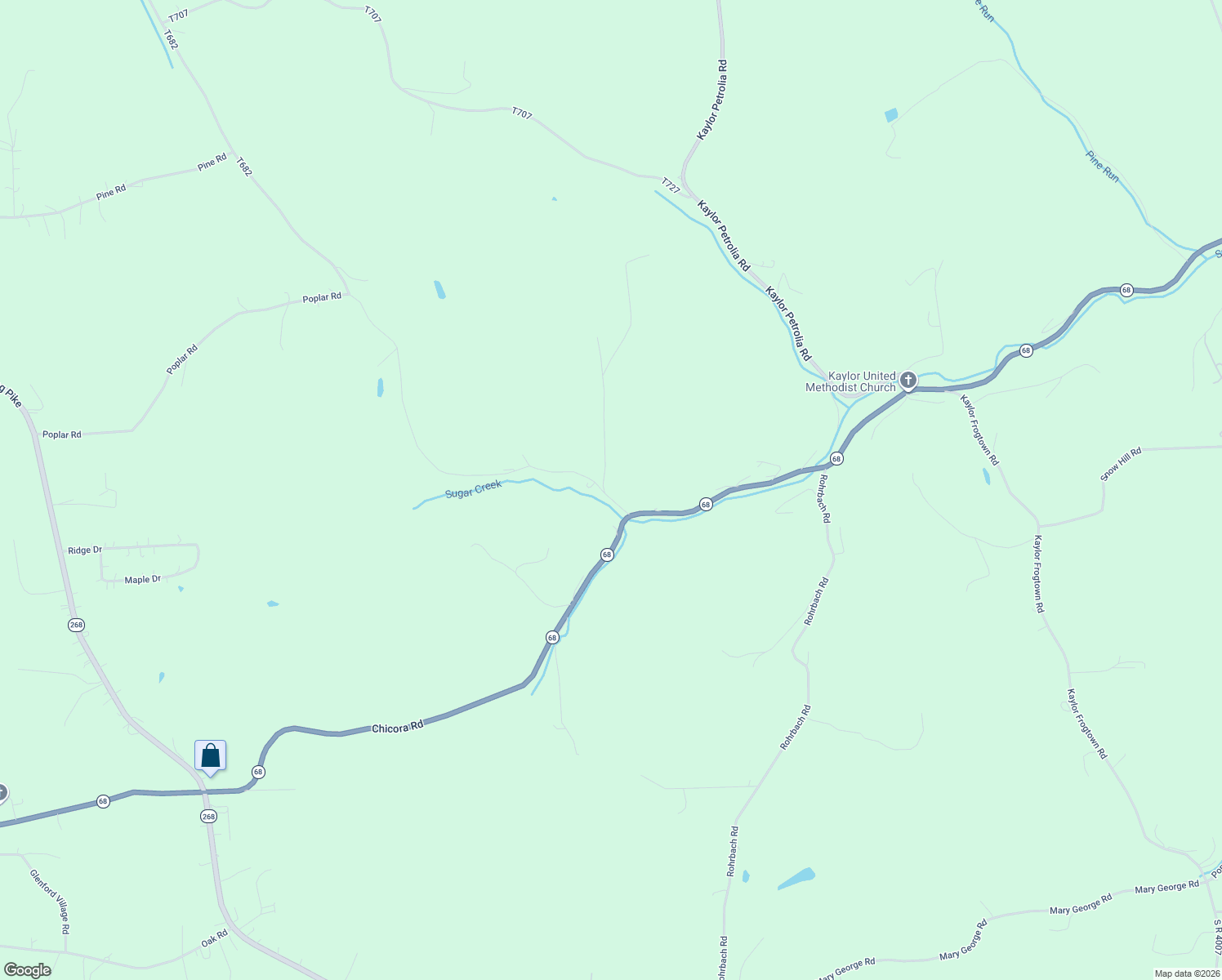 map of restaurants, bars, coffee shops, grocery stores, and more near 449 Butternut Road in Karns City