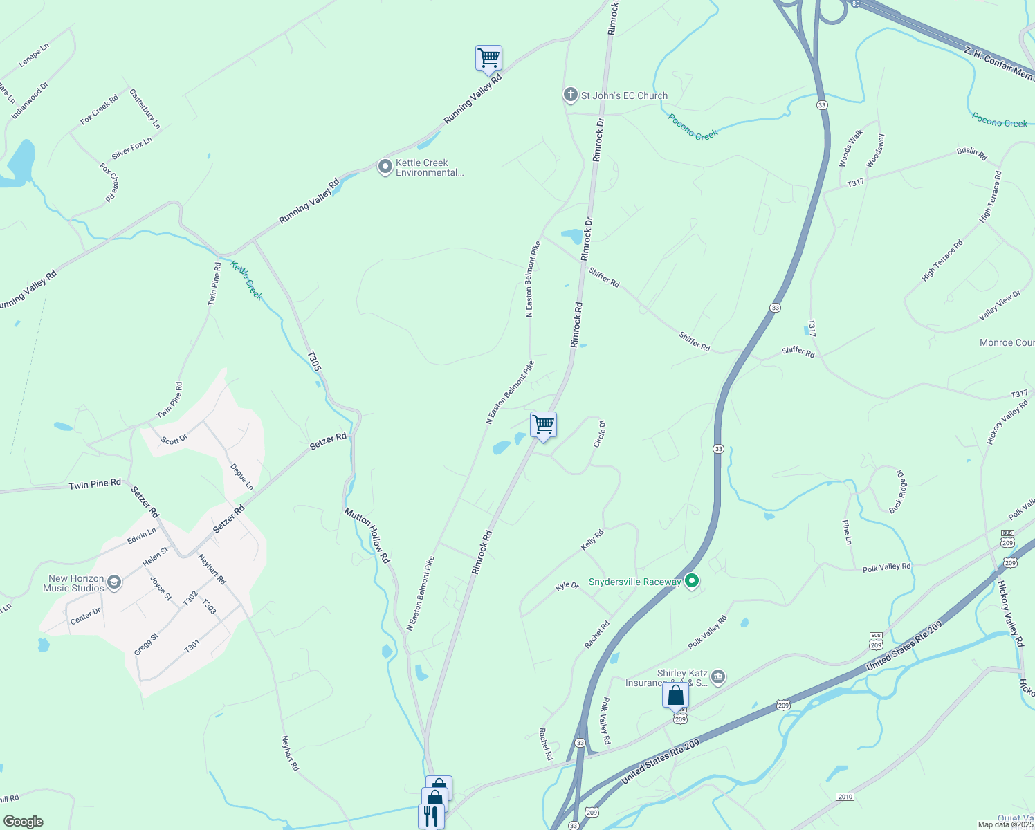 map of restaurants, bars, coffee shops, grocery stores, and more near 193 Cottage Lane in Stroudsburg