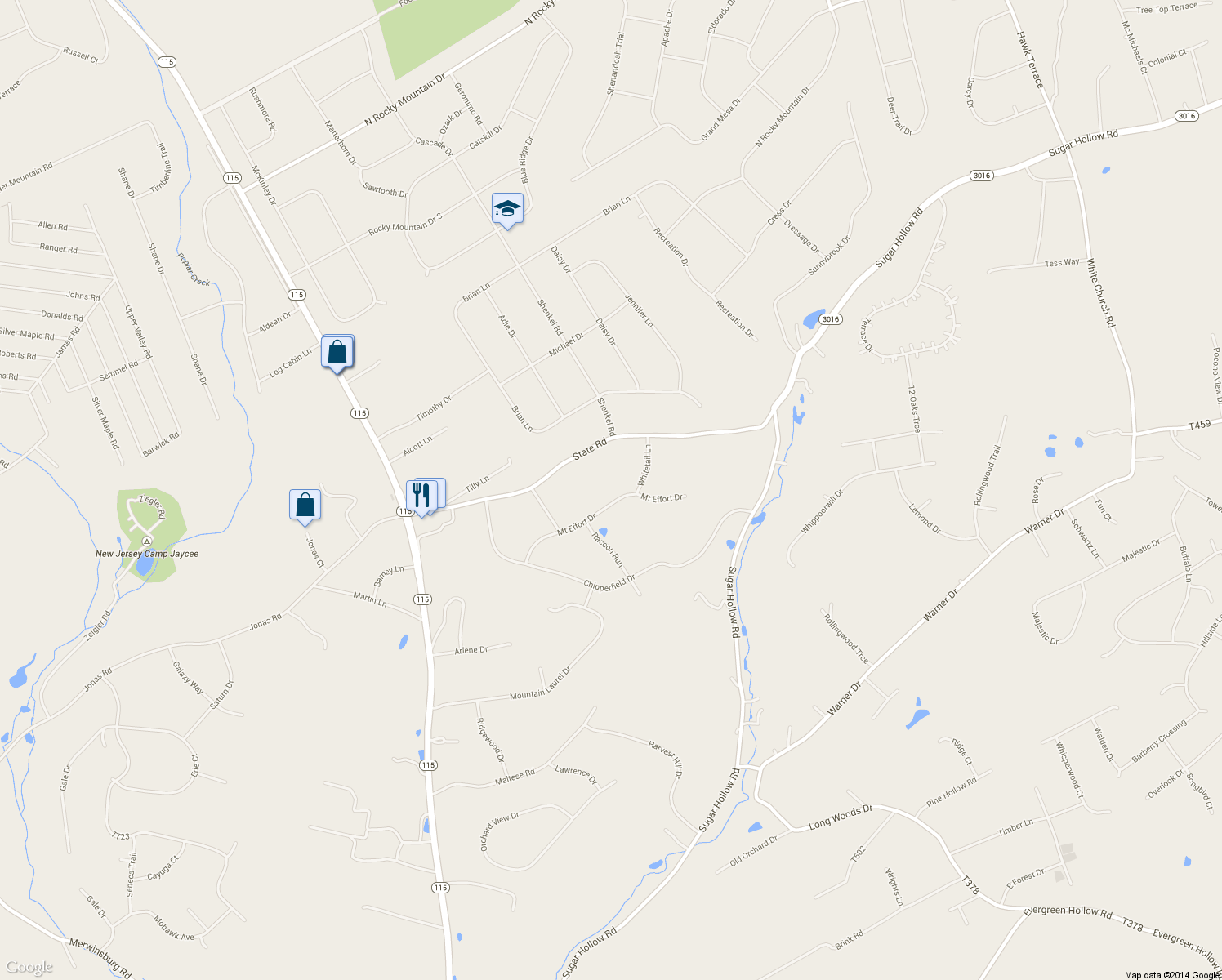 map of restaurants, bars, coffee shops, grocery stores, and more near 82 Mount Effort Drive in Effort