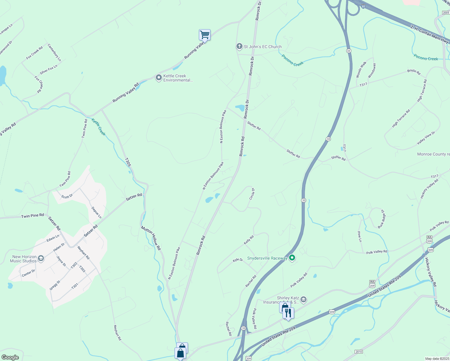 map of restaurants, bars, coffee shops, grocery stores, and more near 193 Cottage Lane in Stroudsburg