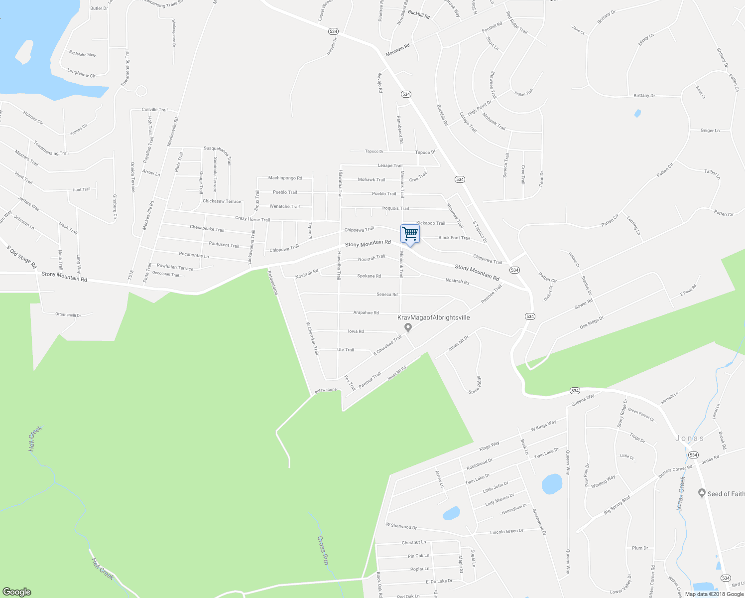 map of restaurants, bars, coffee shops, grocery stores, and more near 2298 Seneca Road in Albrightsville