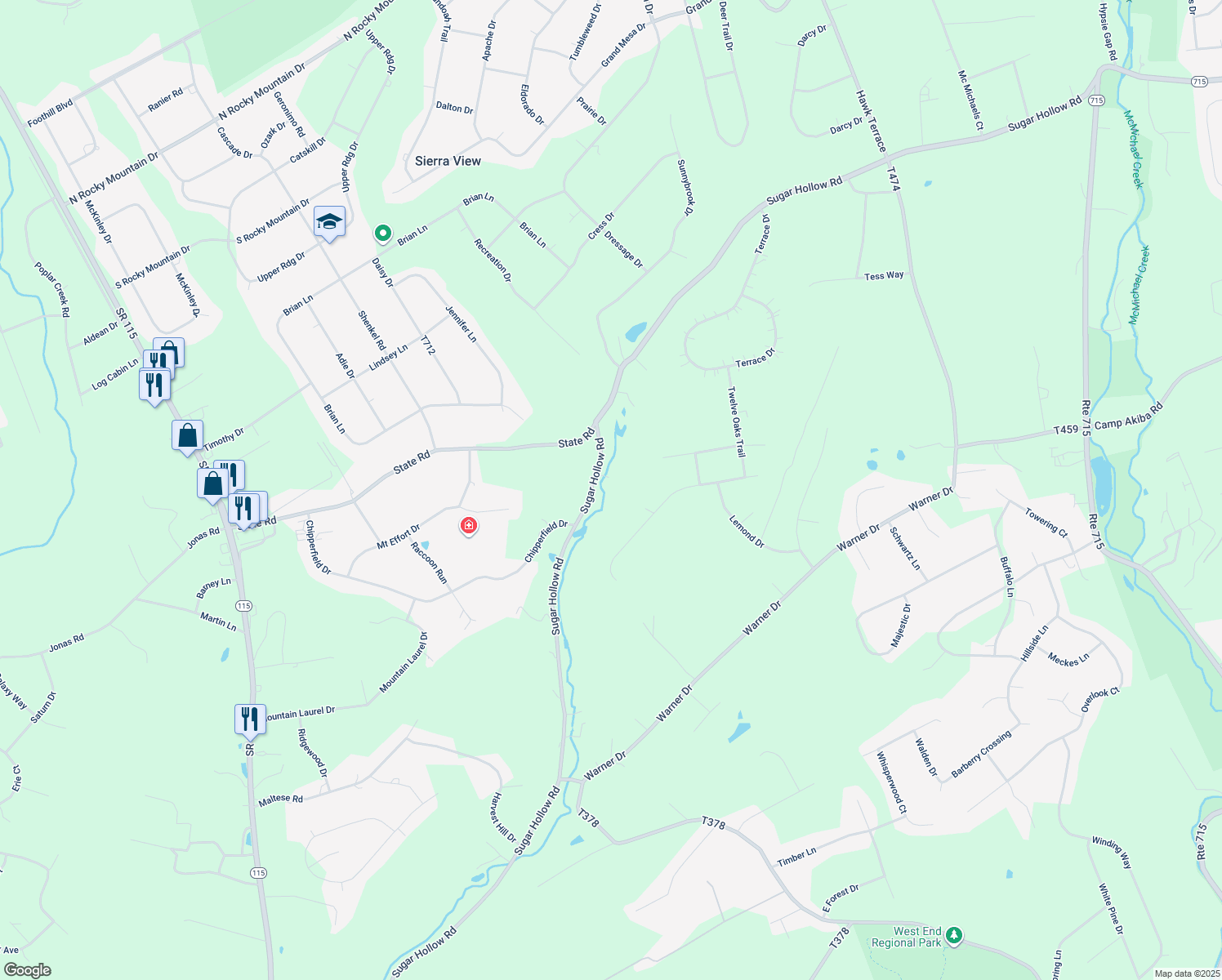 map of restaurants, bars, coffee shops, grocery stores, and more near 1355 Sugar Hollow Road in Saylorsburg