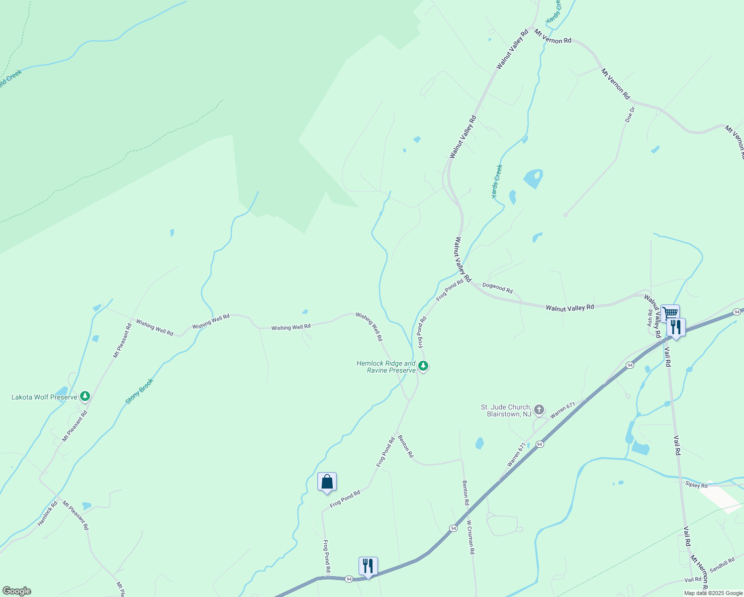 map of restaurants, bars, coffee shops, grocery stores, and more near 20 Wishing Well Road in Blairstown