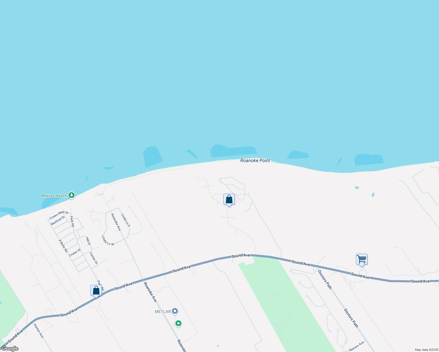 map of restaurants, bars, coffee shops, grocery stores, and more near 1401 Willow Pond Drive in Riverhead