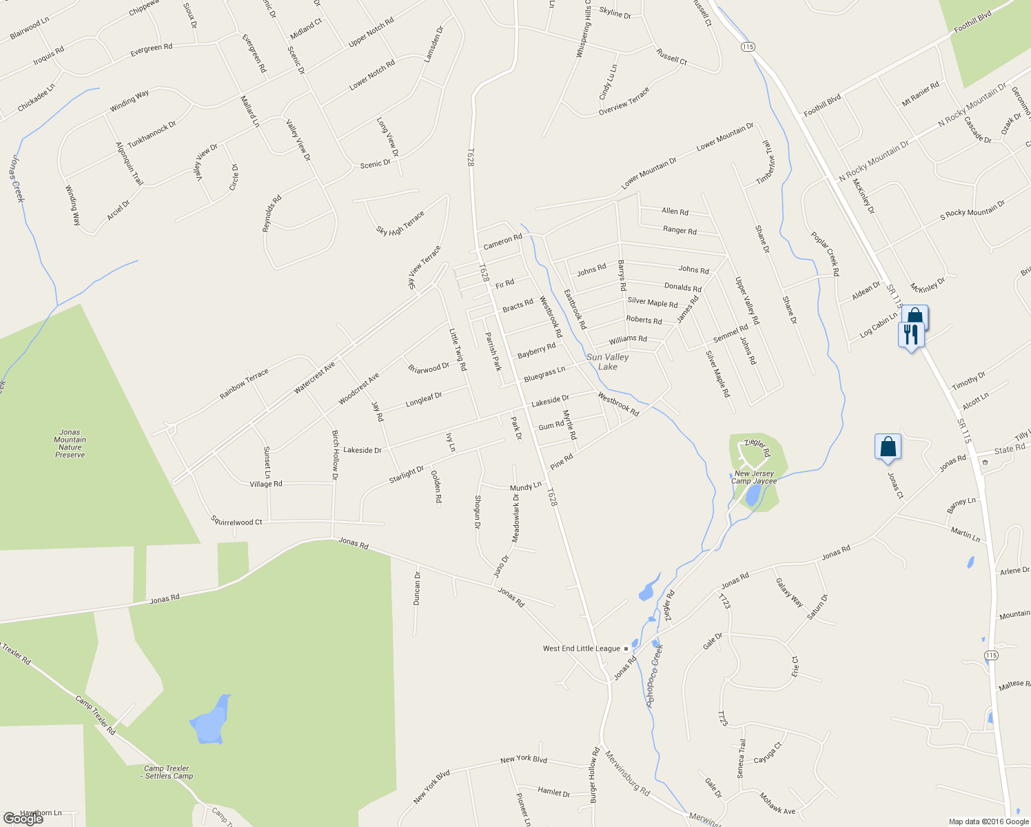 map of restaurants, bars, coffee shops, grocery stores, and more near 1090 Lakeside Drive in Effort