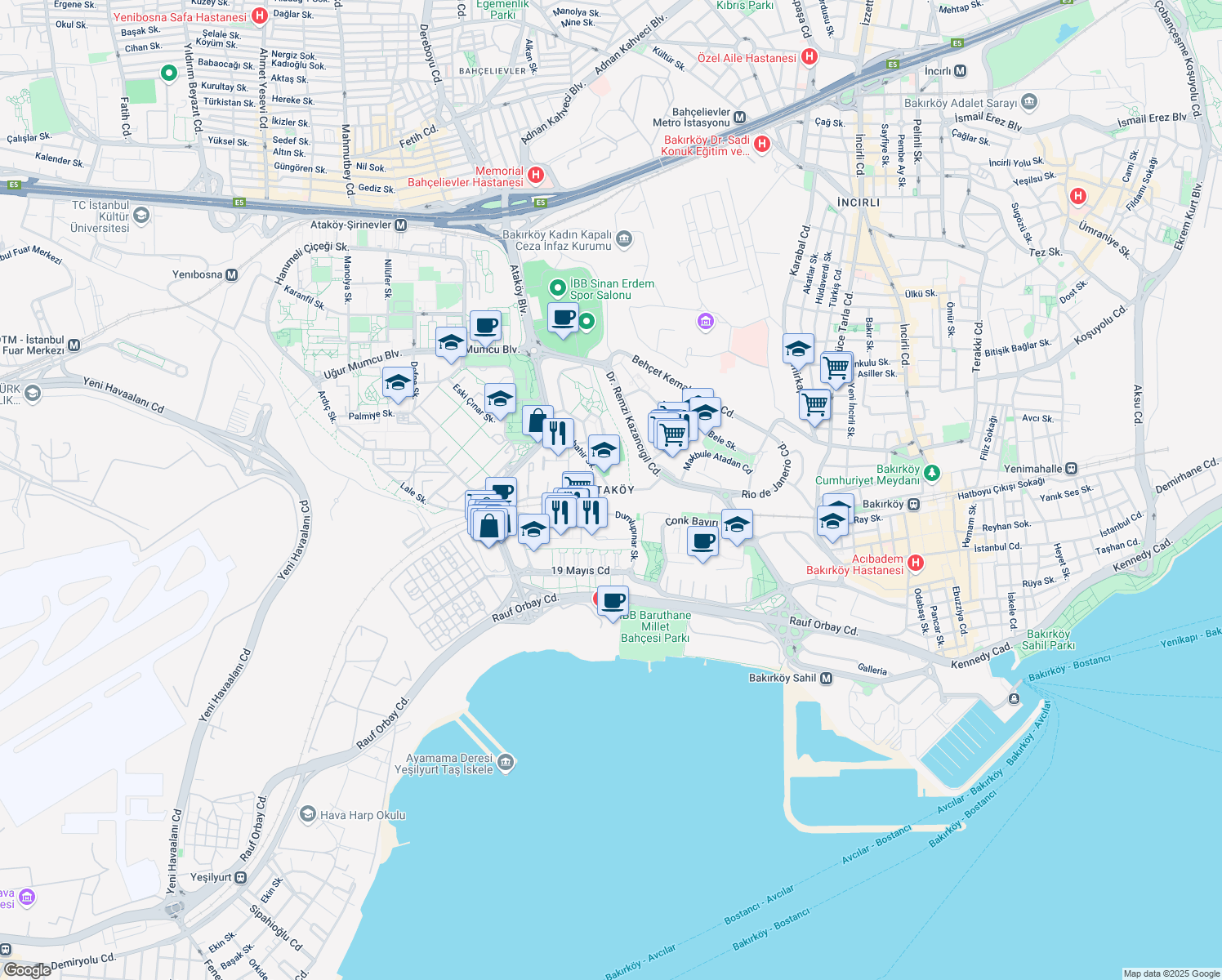map of restaurants, bars, coffee shops, grocery stores, and more near in Bakırköy