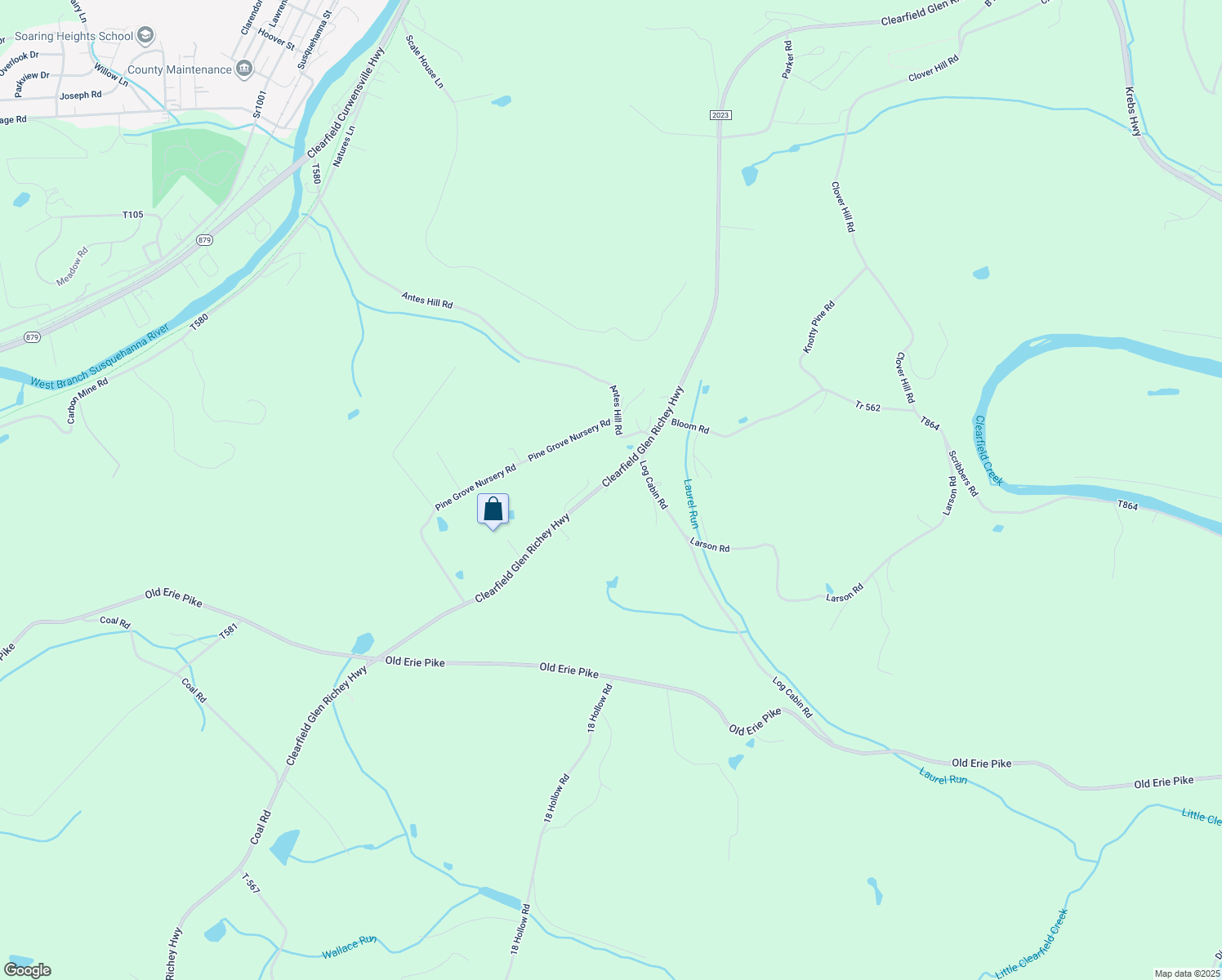 map of restaurants, bars, coffee shops, grocery stores, and more near 5768 Clearfield Glen Richey Highway in Clearfield