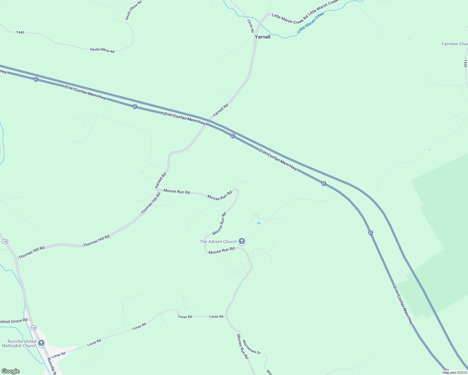 map of restaurants, bars, coffee shops, grocery stores, and more near 126 Mountain Creek Lane in Bellefonte