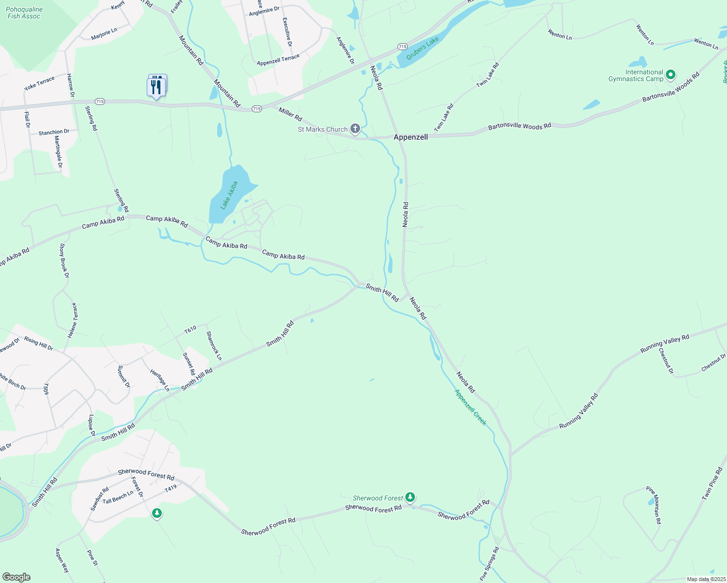 map of restaurants, bars, coffee shops, grocery stores, and more near 323 Smith Hill Road in Stroudsburg