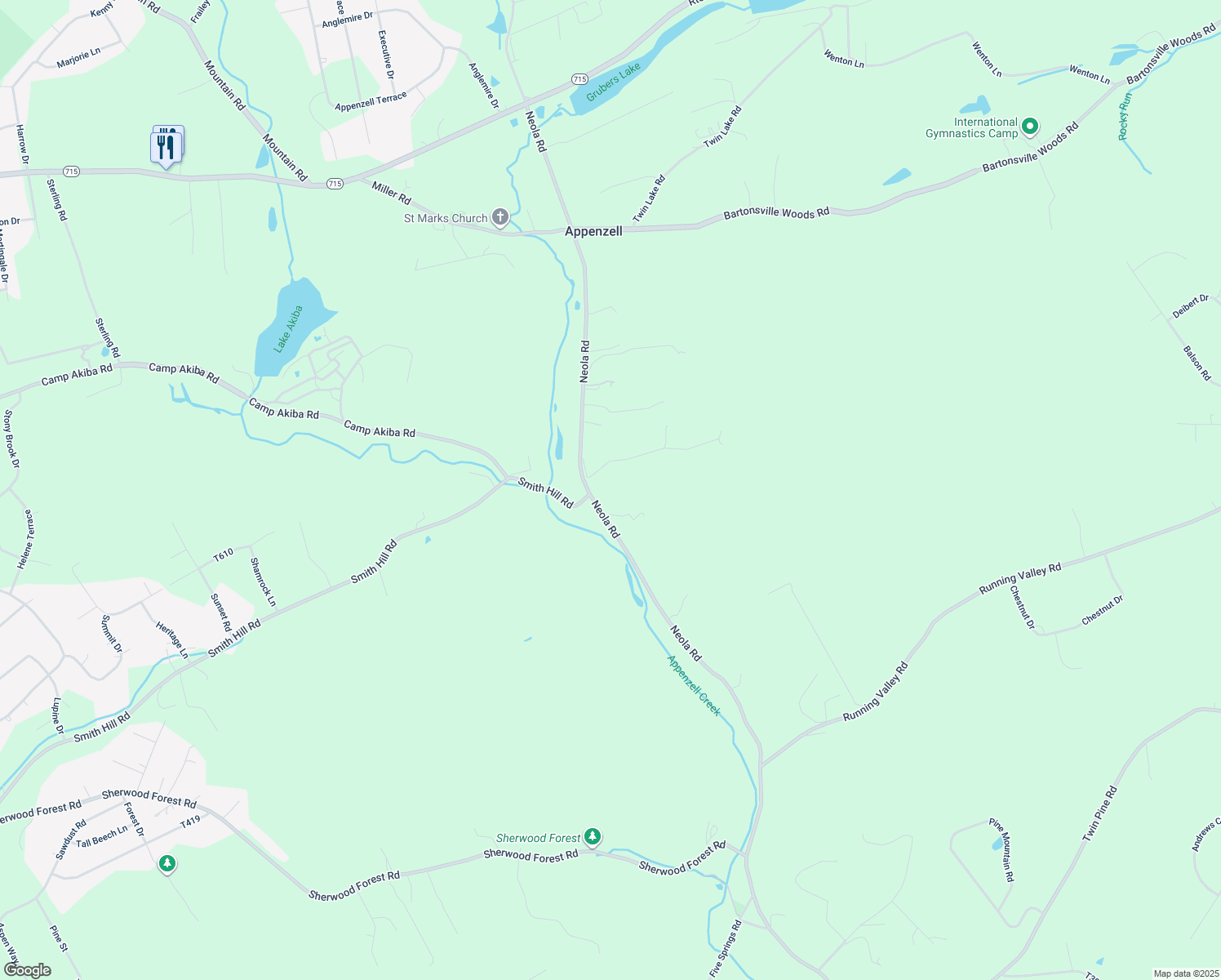 map of restaurants, bars, coffee shops, grocery stores, and more near 6002 Neola Road in Stroudsburg