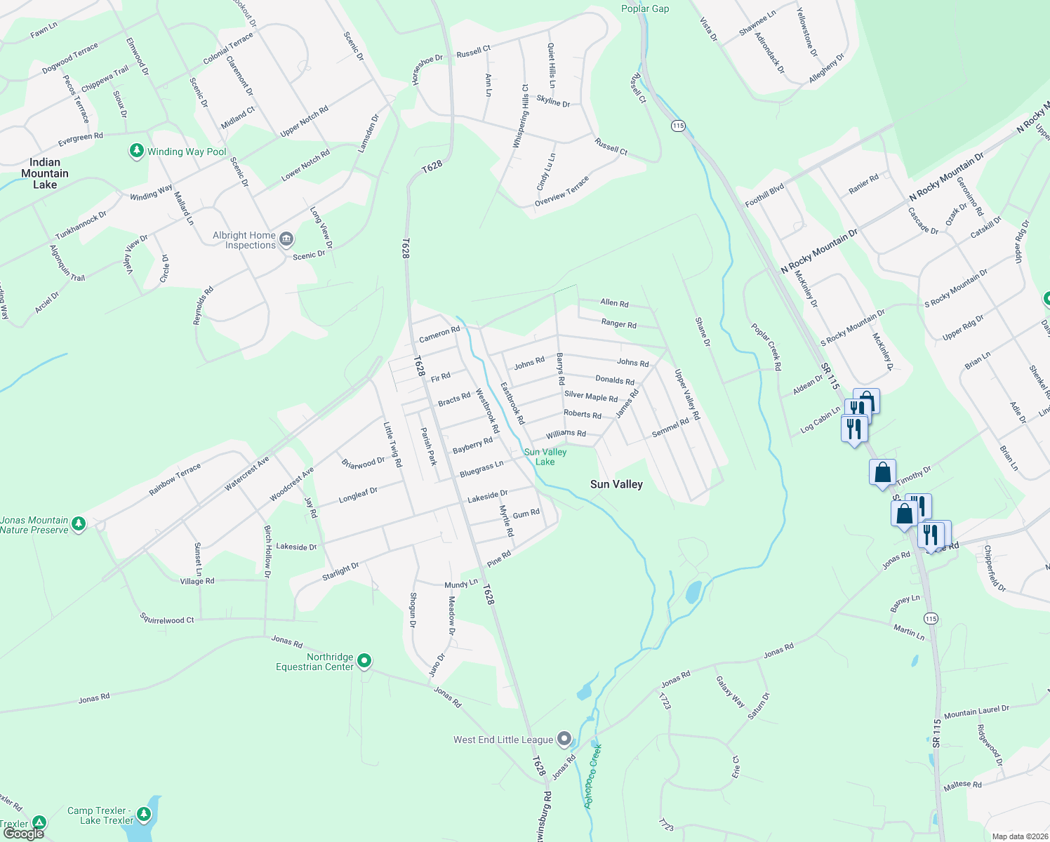 map of restaurants, bars, coffee shops, grocery stores, and more near 1401 Roberts Road in Effort