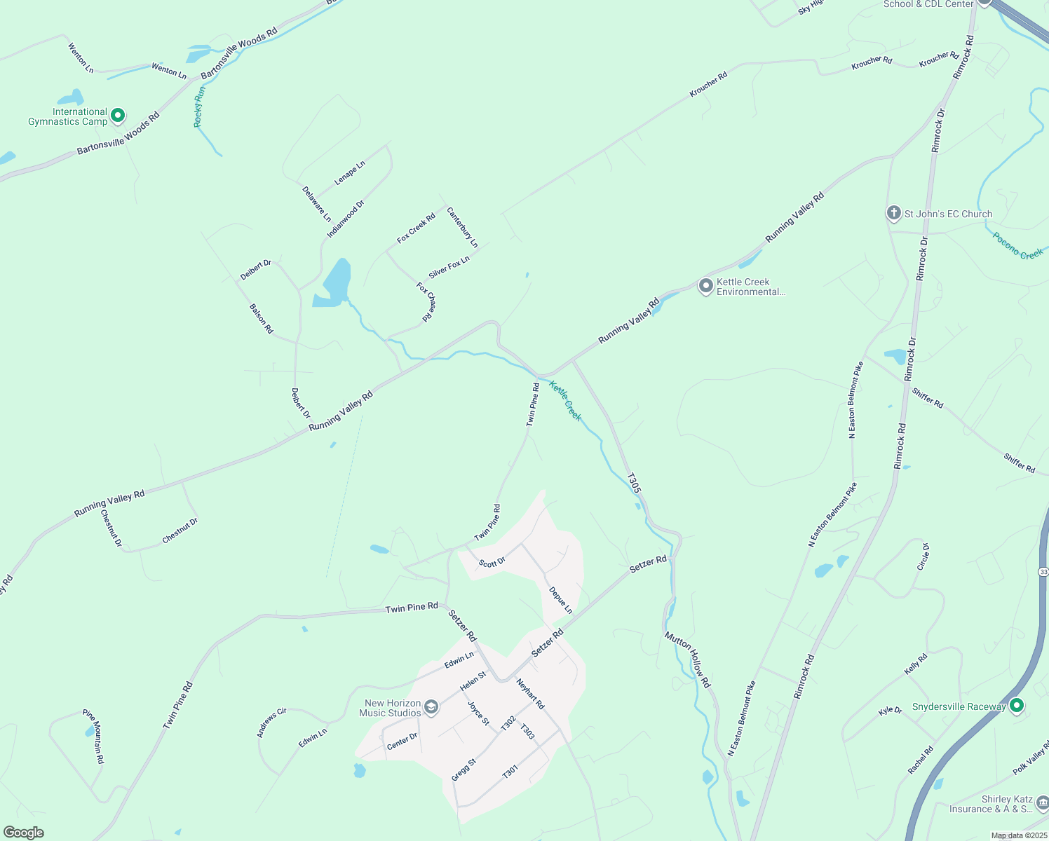 map of restaurants, bars, coffee shops, grocery stores, and more near 1821 Twin Pine Road in Stroudsburg