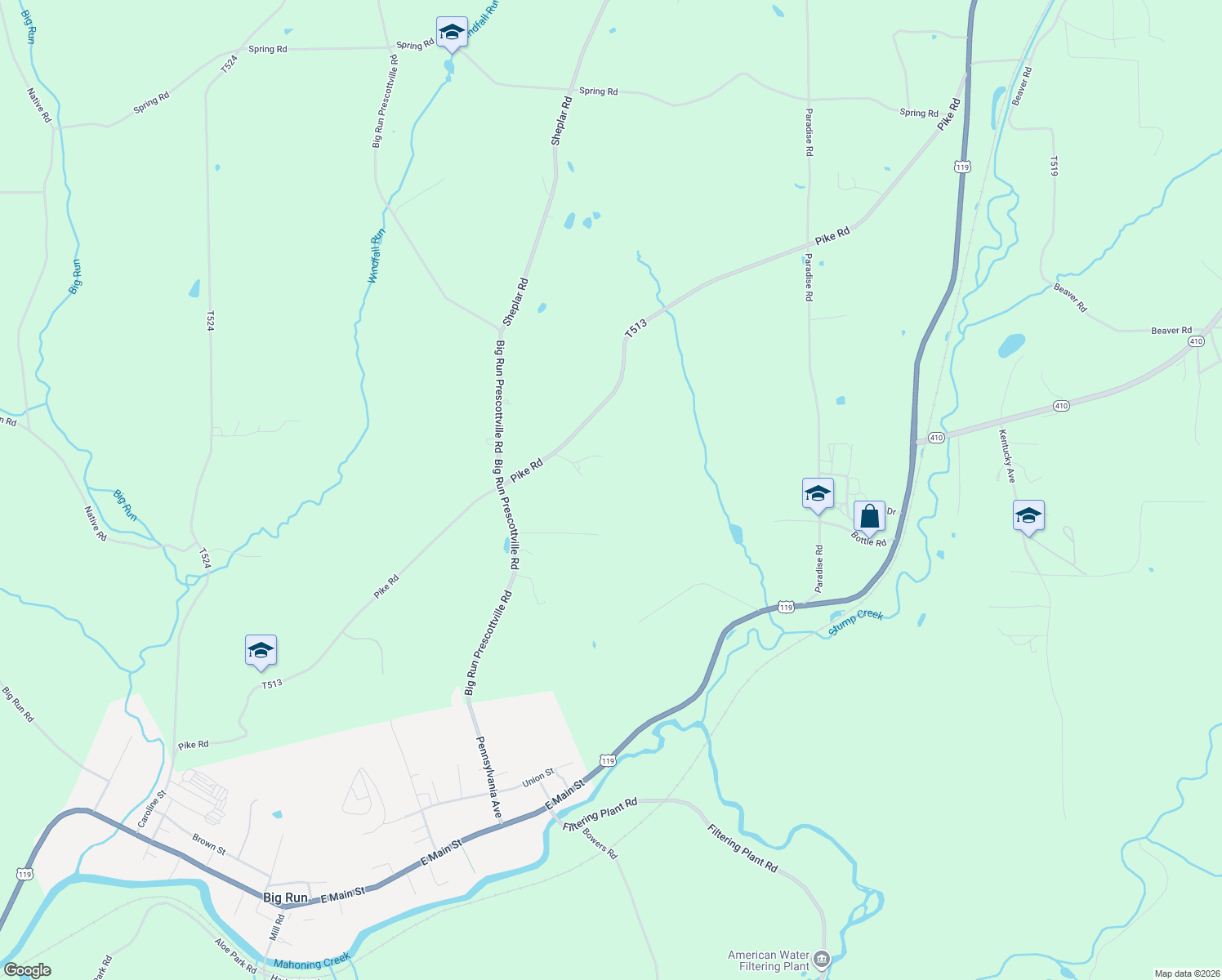 map of restaurants, bars, coffee shops, grocery stores, and more near 213 Bulldog Road in Punxsutawney