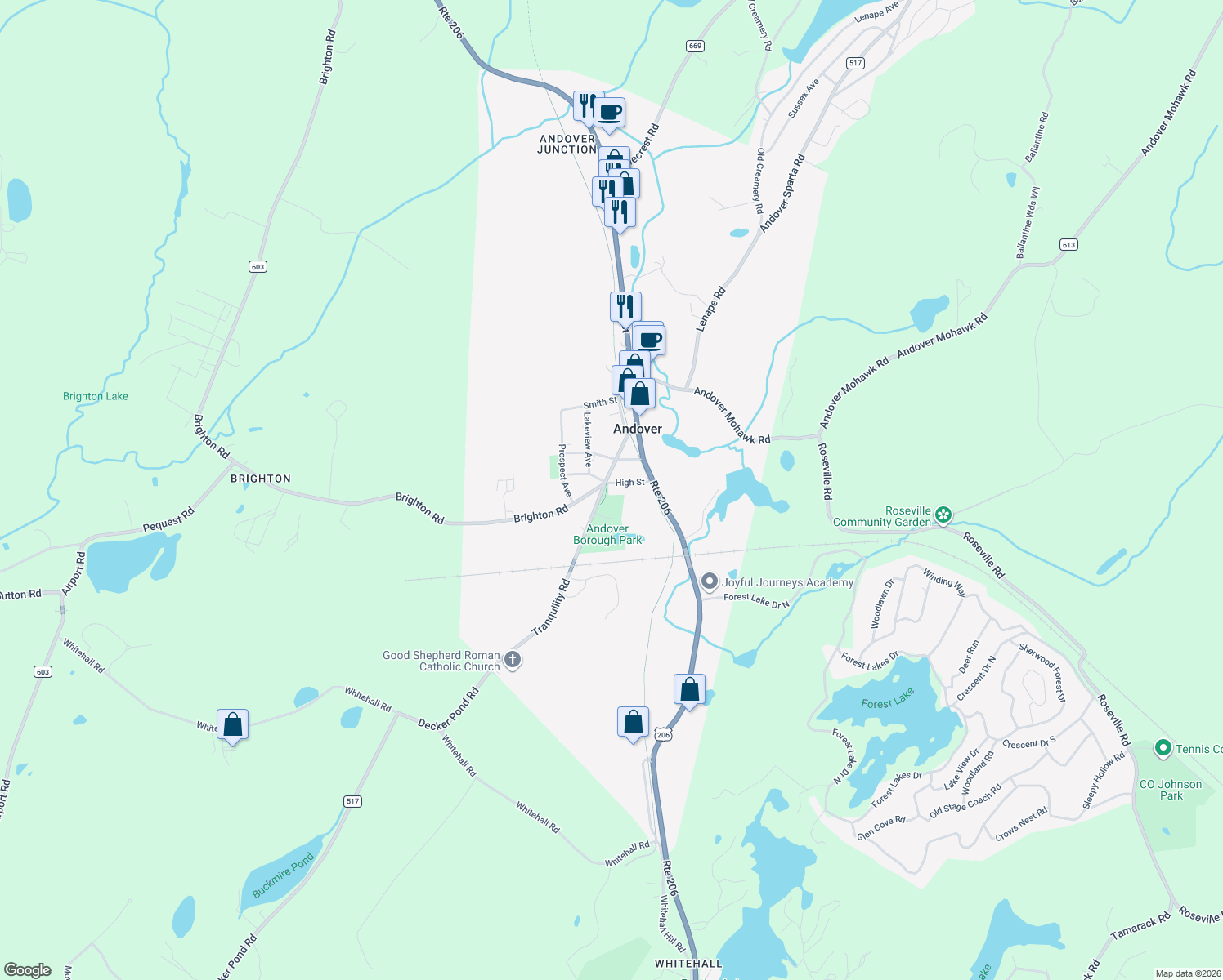 map of restaurants, bars, coffee shops, grocery stores, and more near 18 High Street in Andover