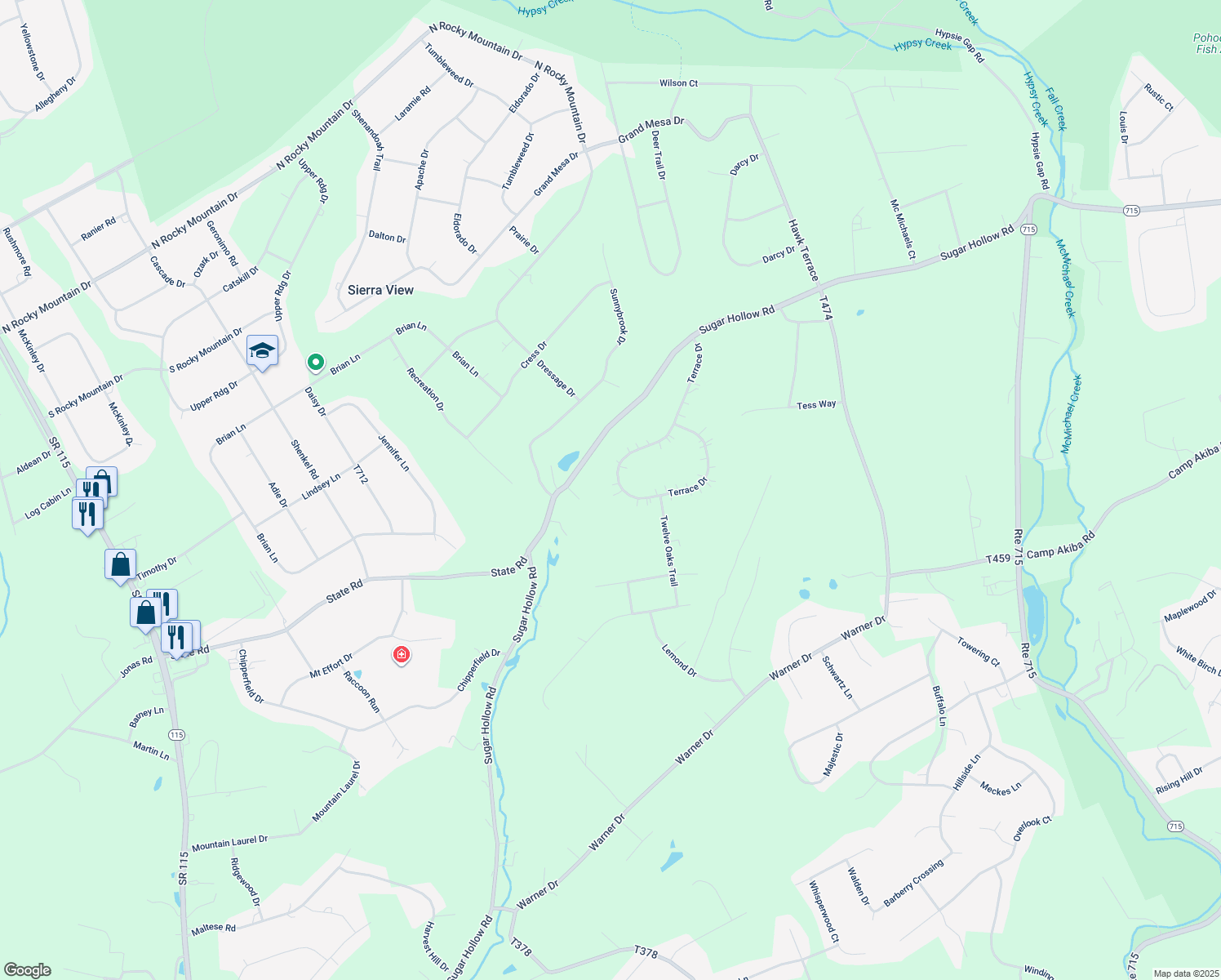 map of restaurants, bars, coffee shops, grocery stores, and more near 214 Terrace Drive in Saylorsburg