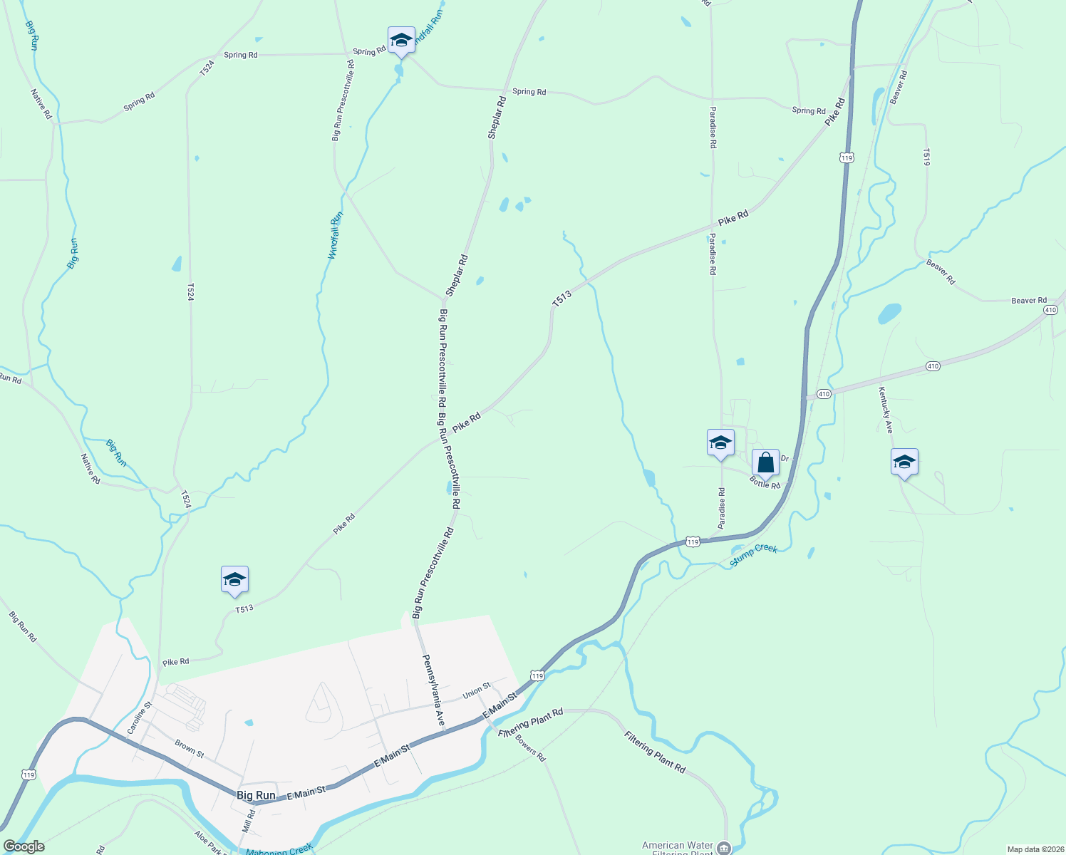 map of restaurants, bars, coffee shops, grocery stores, and more near 213 Bulldog Road in Punxsutawney