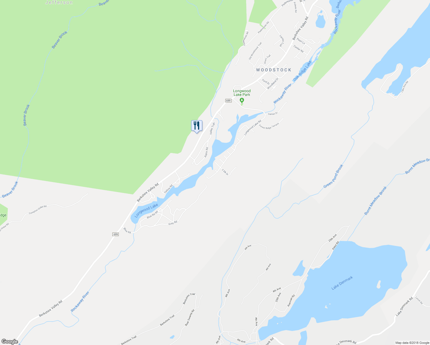 map of restaurants, bars, coffee shops, grocery stores, and more near 150 Longwood Lake Road in Jefferson