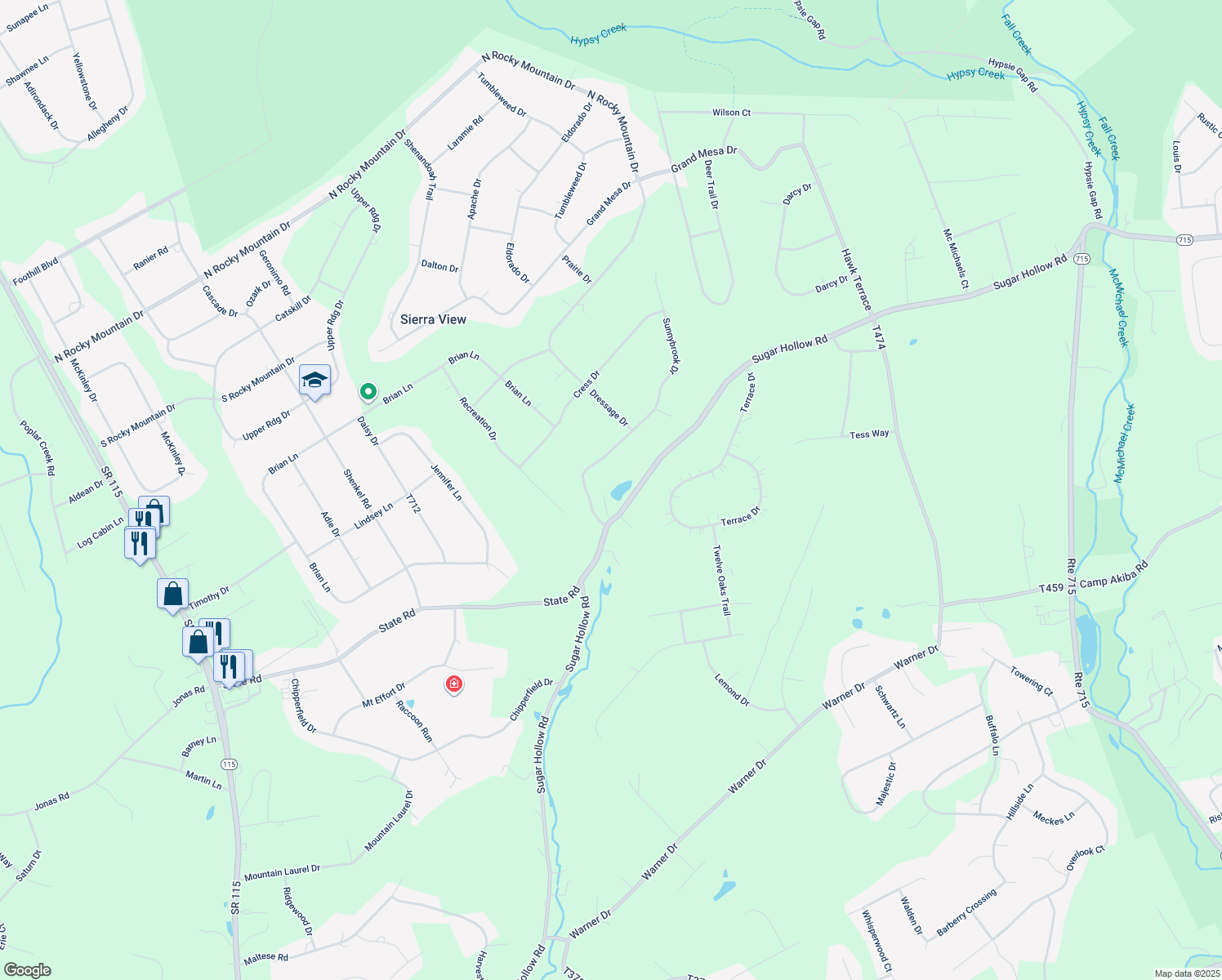 map of restaurants, bars, coffee shops, grocery stores, and more near 116 Sweet Birch Lane in Saylorsburg