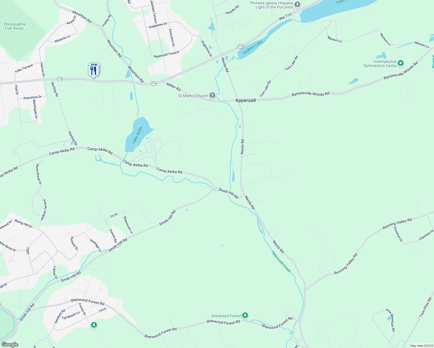 map of restaurants, bars, coffee shops, grocery stores, and more near in Stroudsburg