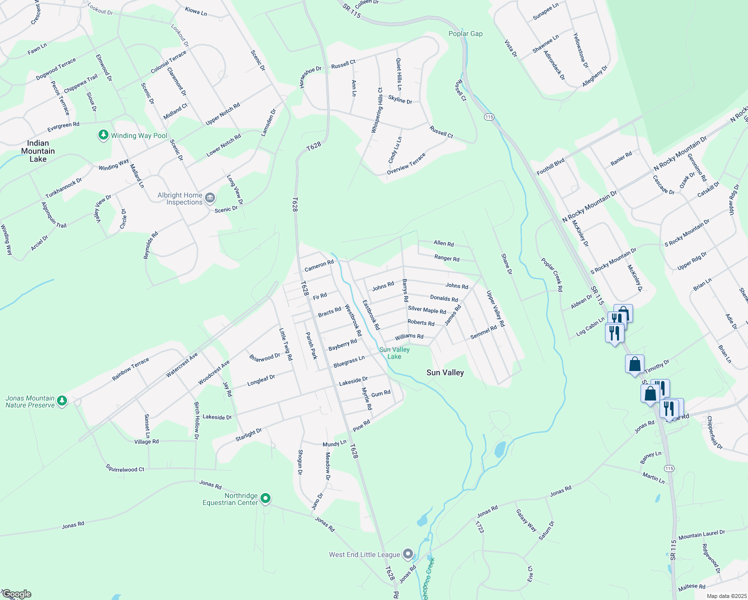 map of restaurants, bars, coffee shops, grocery stores, and more near 1401 Donalds Road in Effort